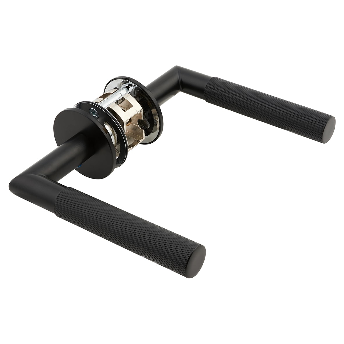Matt Black Knurled Door Handles on Round Slim Rose - Schema Modell Range - view 4