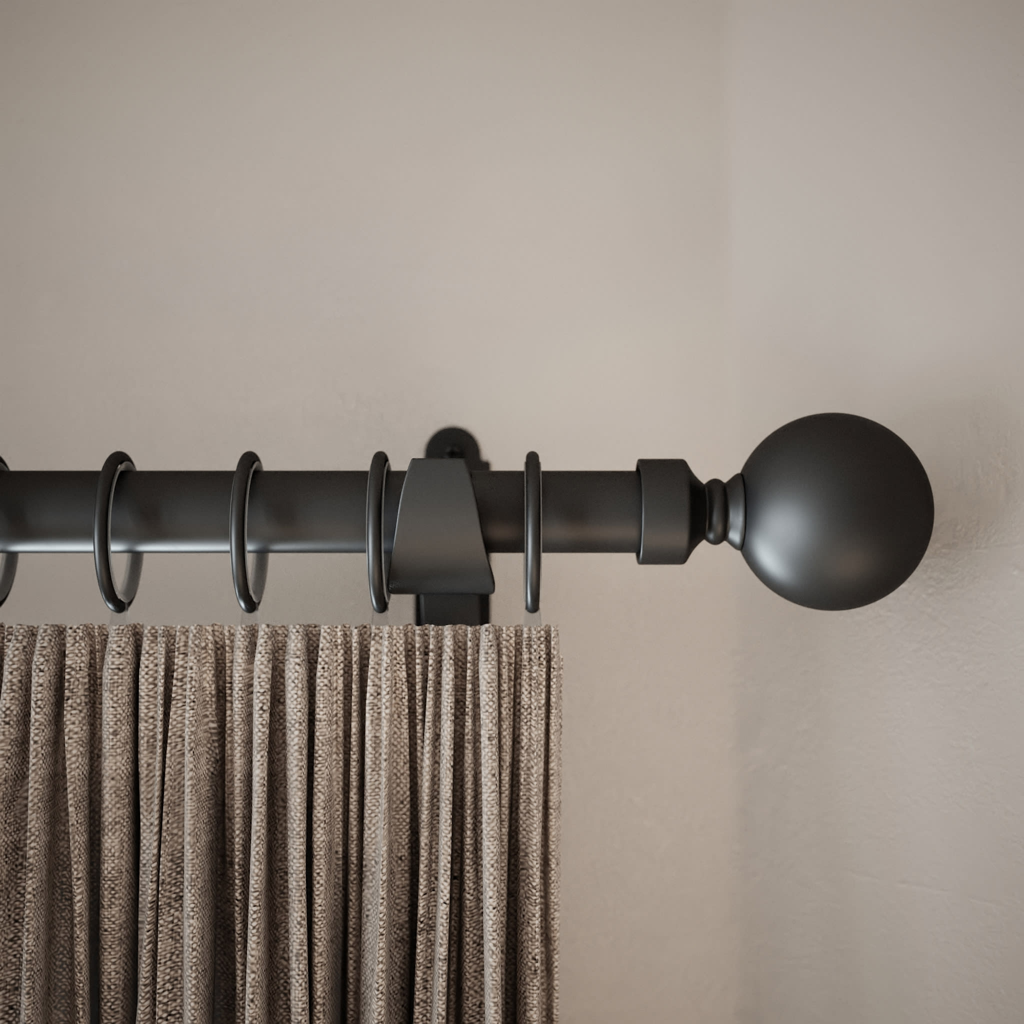 25mm Curtain Pole / Wardrobe Hanging Rail - 2438mm Length - Matt Black - view 2