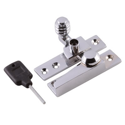 London Beehive Pattern Quadrant Arm Locking Sash Window Fastener - 65 x 20mm - Polished Chrome - view 2