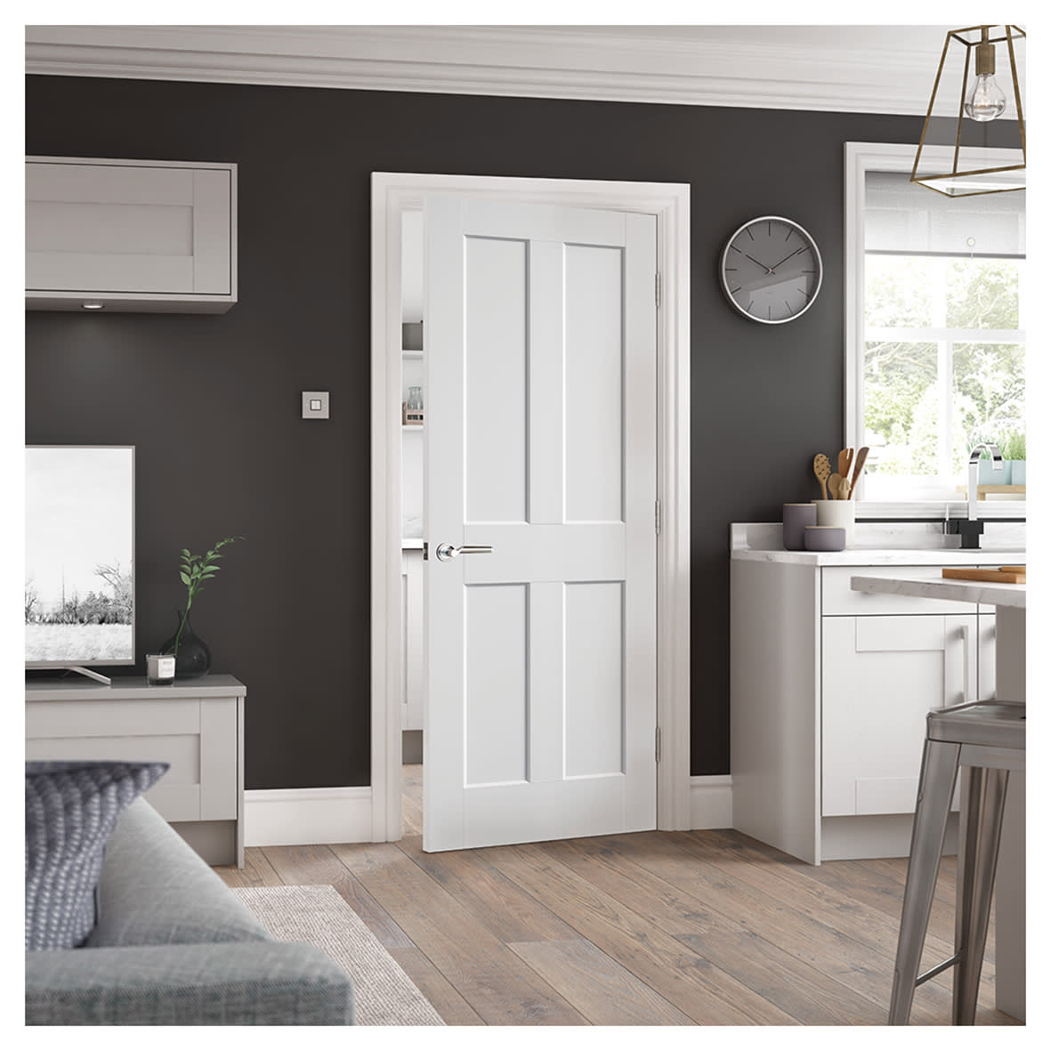 Dark Bronze Fire Rated Door Handles on Square Stepped Rose - Mayfair Range - view 3