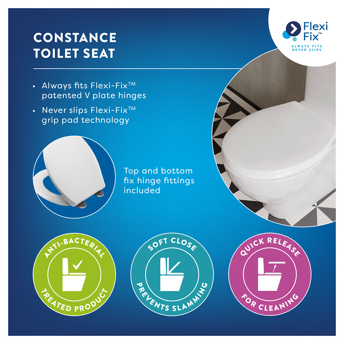 Constance Flexi-Fix Soft Close Toilet Seat - White - view 5