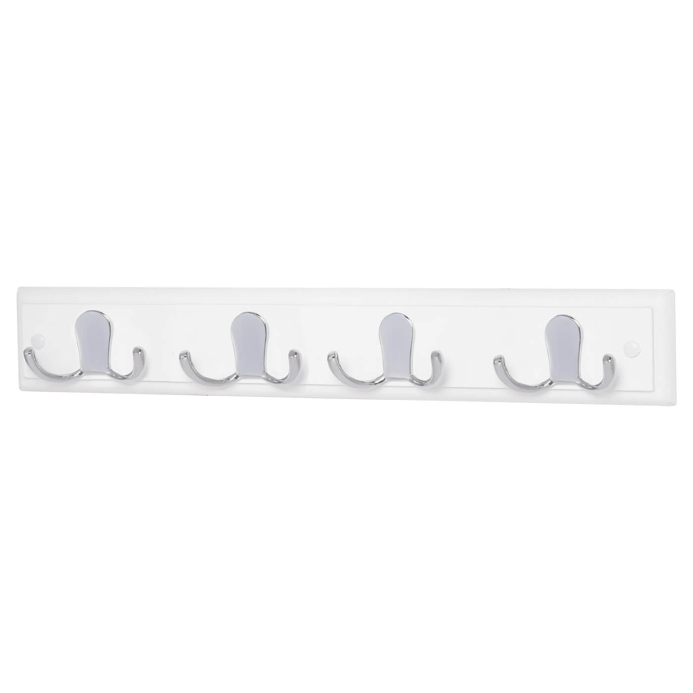 Double Coat Hook Rail - 450 x 70 x 15mm - 4 Hooks - White Board with Polished Chrome Hooks - view 2