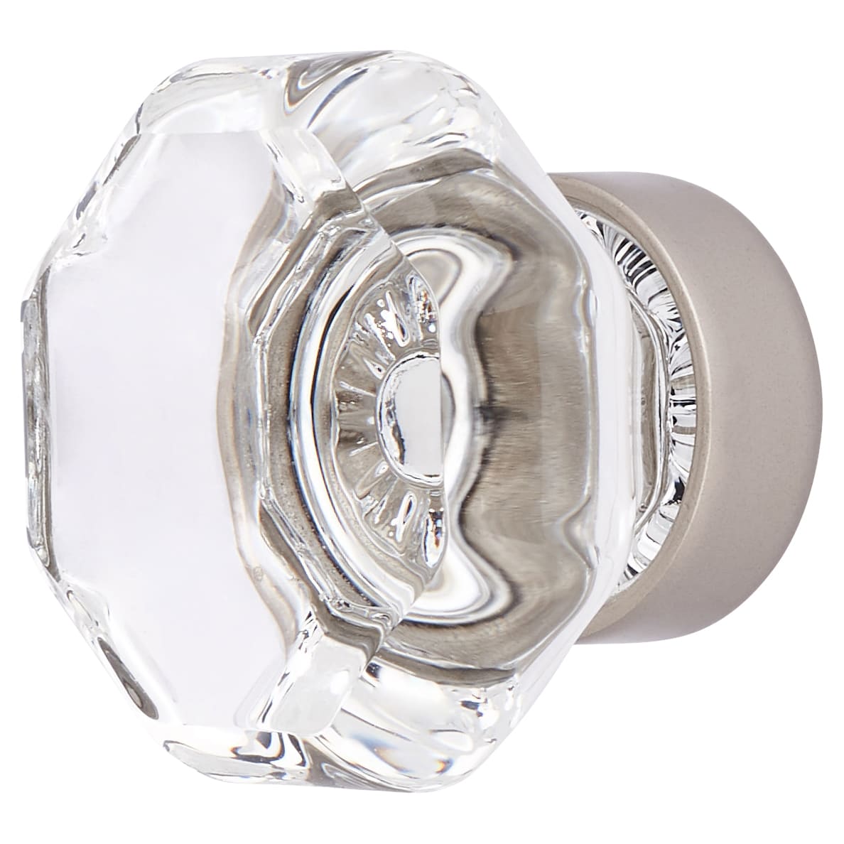 Faceted Floral Glass Cabinet Knob - 35mm Diameter - Satin Nickel - view 2