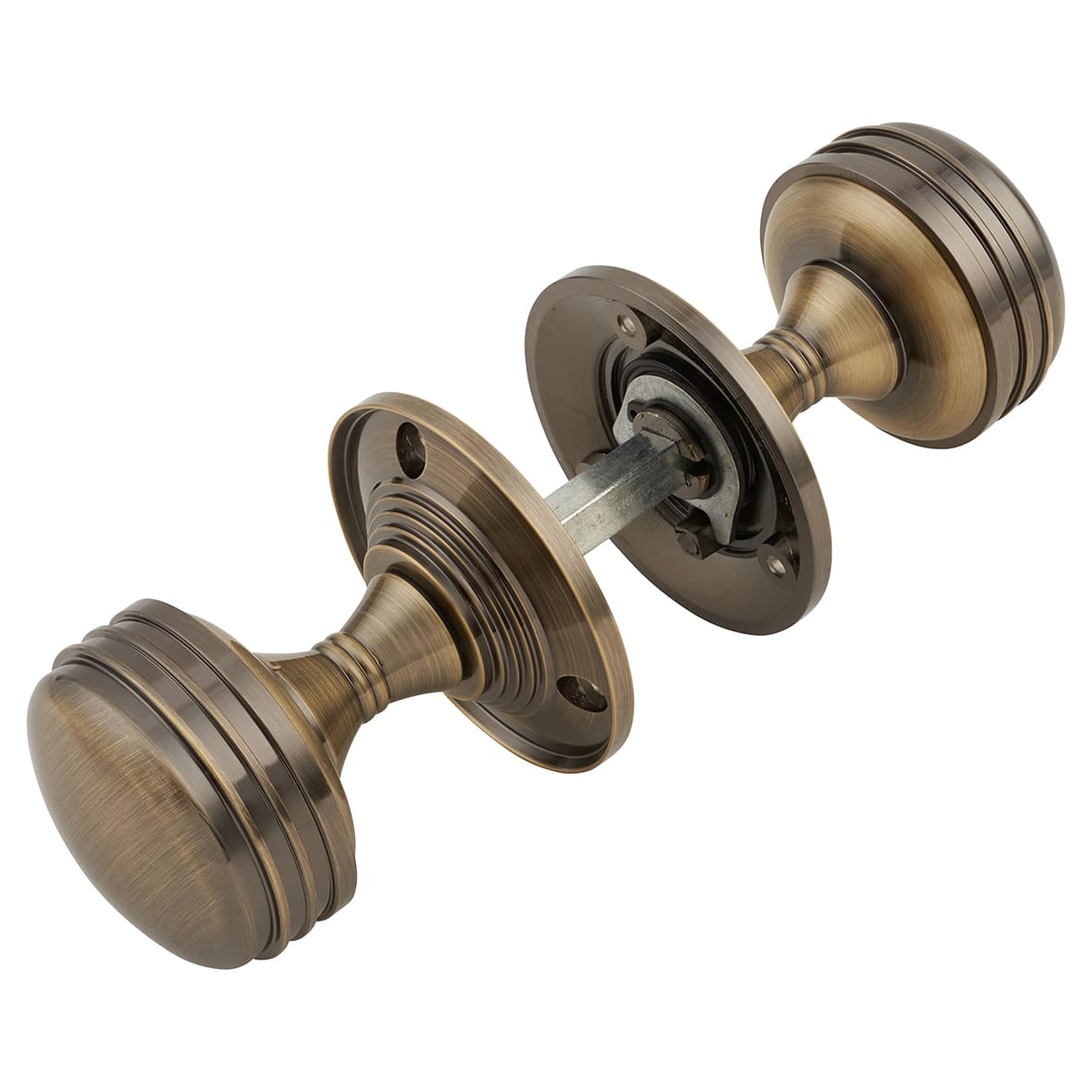 Antique Brass Ringed Mortice Door Knob - 63mm Rose Diameter - view 5
