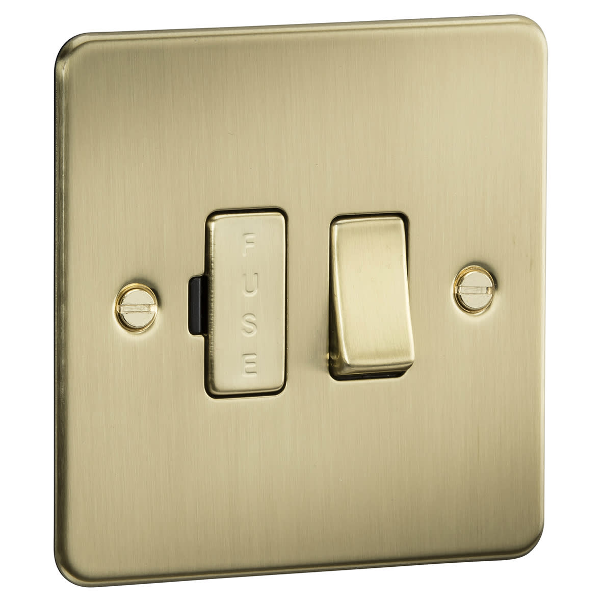13A 1 Gang Flat Plate Switched Fused Spur - Brushed Brass - view 2