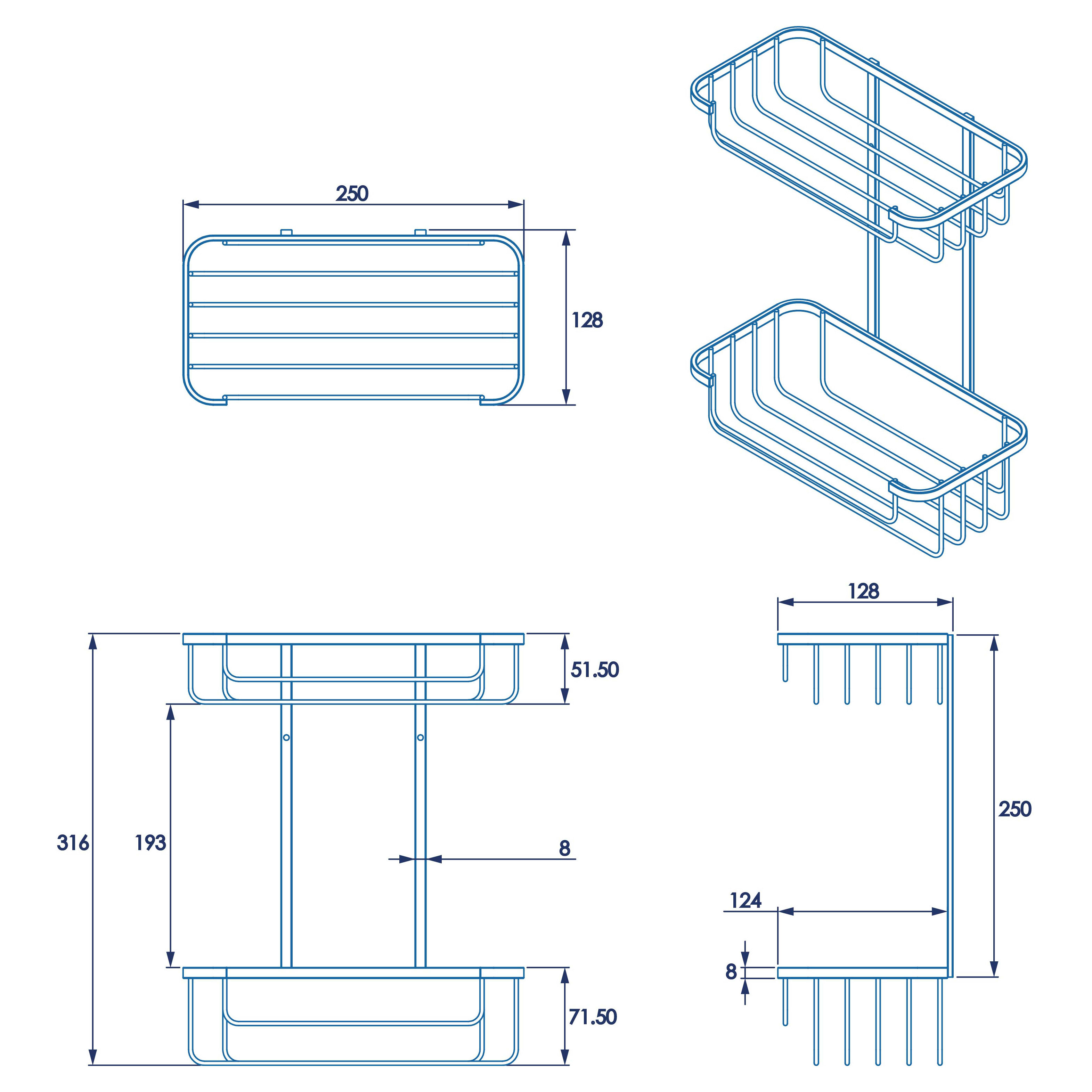 Wirework Shower Cosmetic Basket - Two Tier - 315 x 250 x 125mm - Mild Steel - view 5