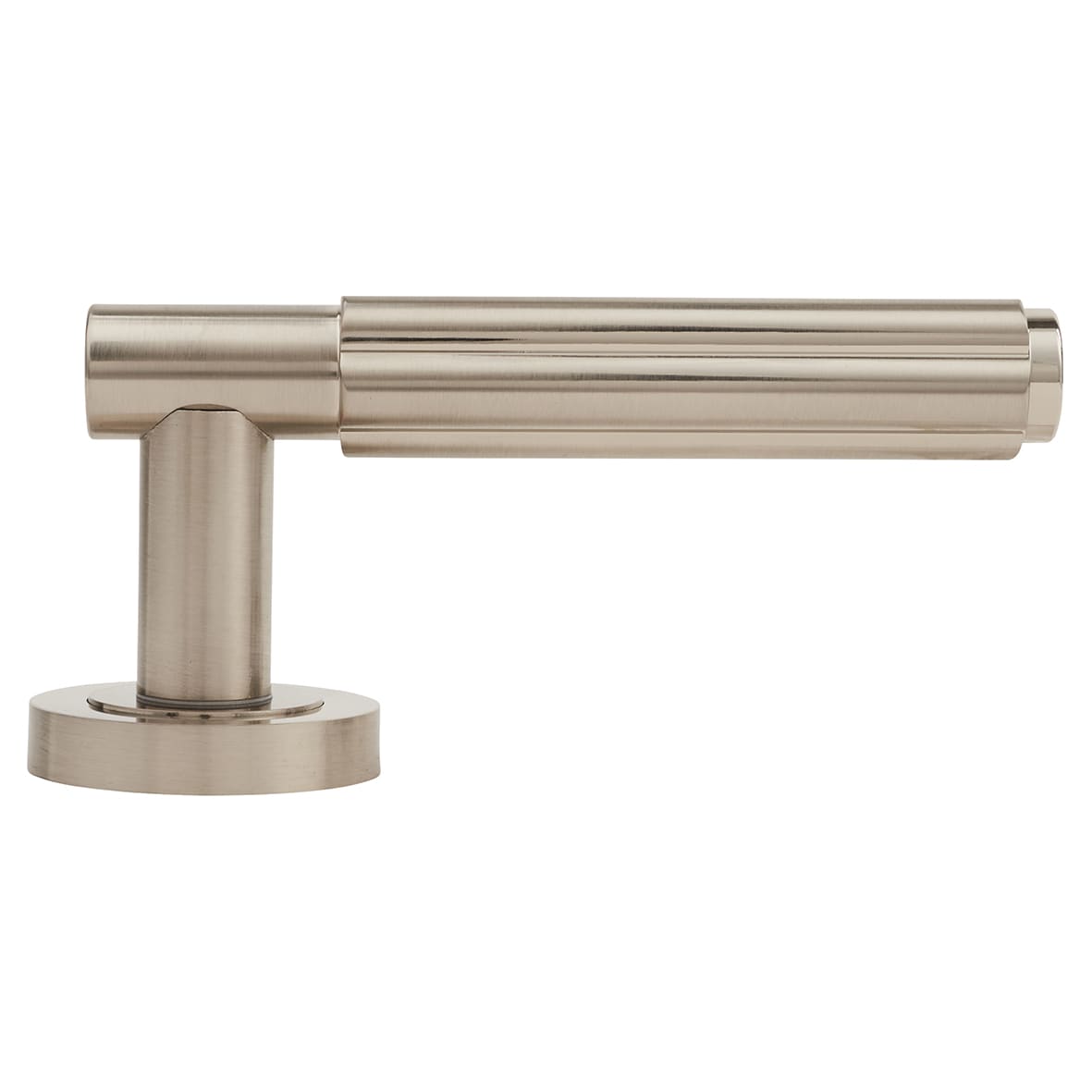 Satin Nickel Fire Rated Fluted Door Handles on Round Rose - Bloom Range - view 3
