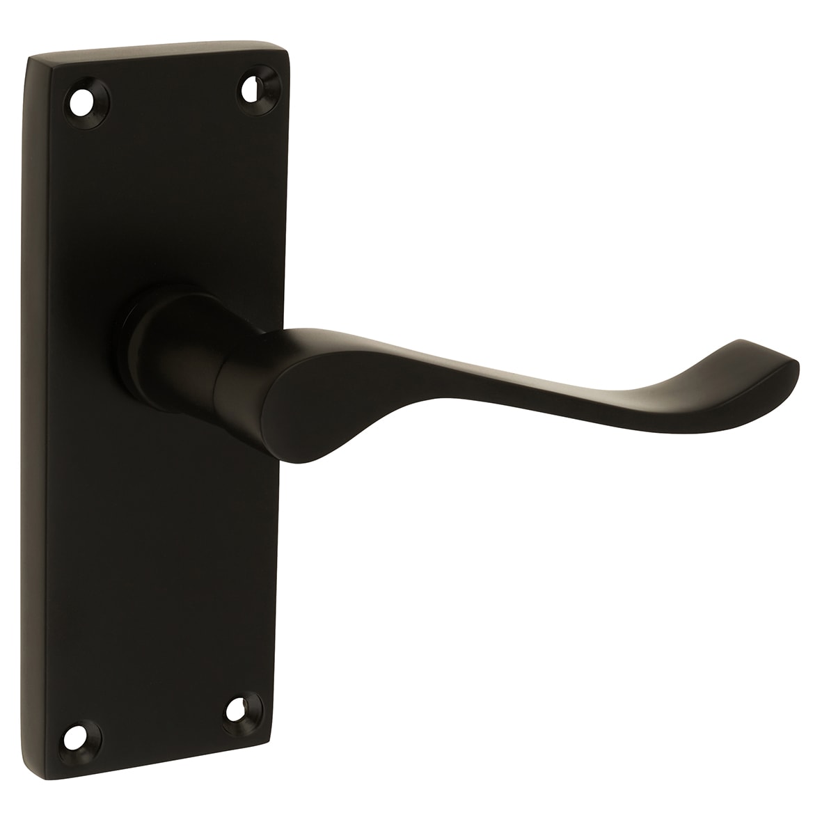 Matt Black Budget Scroll Latch Door Handles - Short Plate - Mia Range - 114 x 42mm - view 2