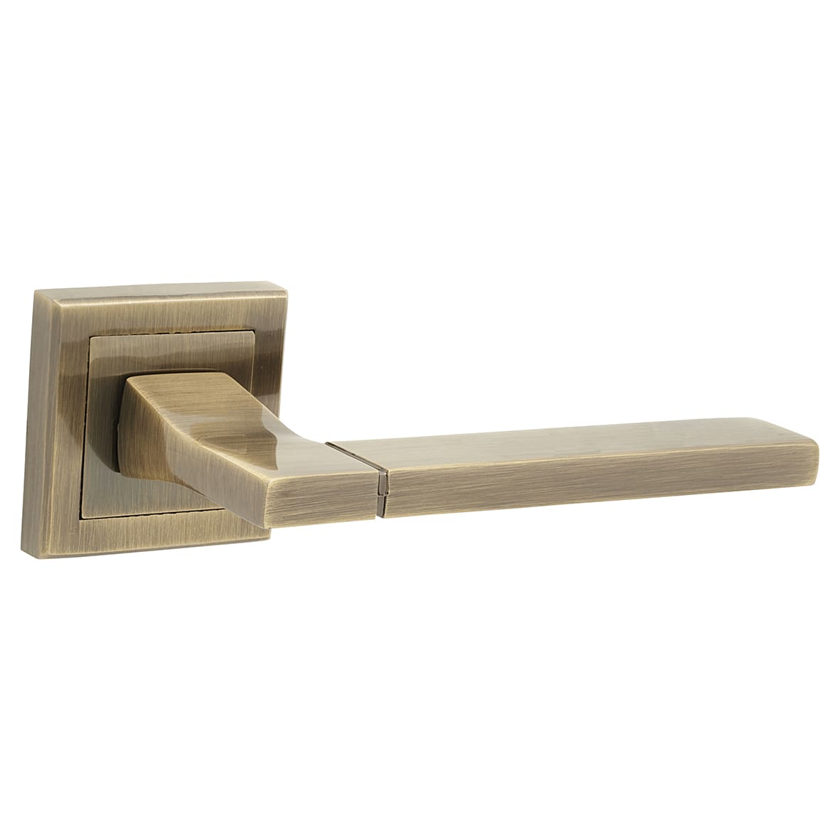 Antique Brass Door Handles on Square Rose - Dita Range - view 2