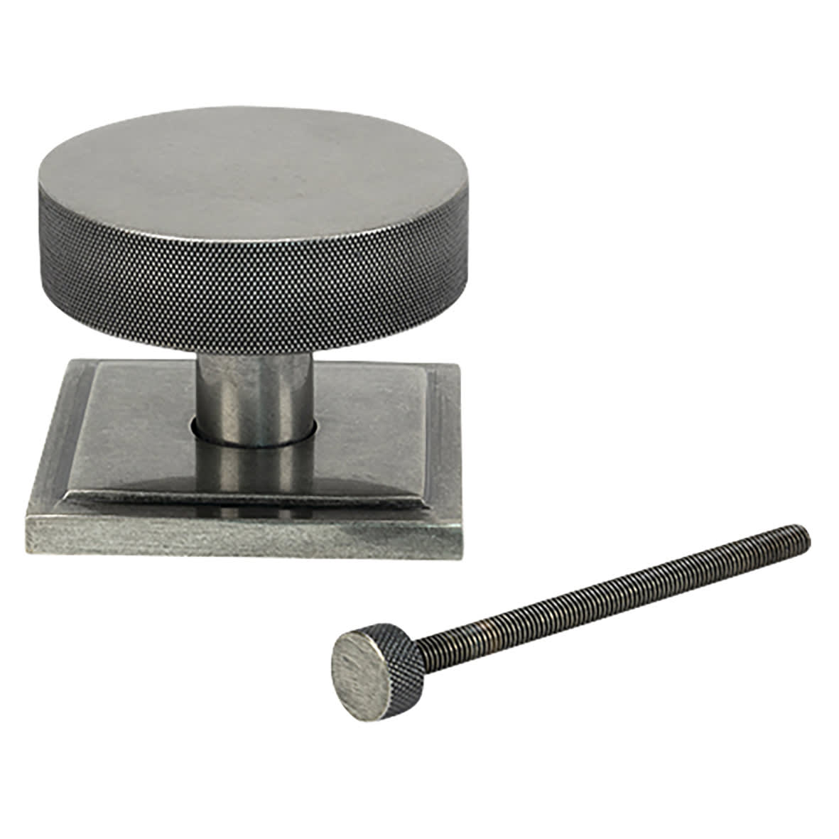 Brompton Pewter Round Knurled Centre Door Knob on Square Rose - 90 x 90mm Rose - view 2