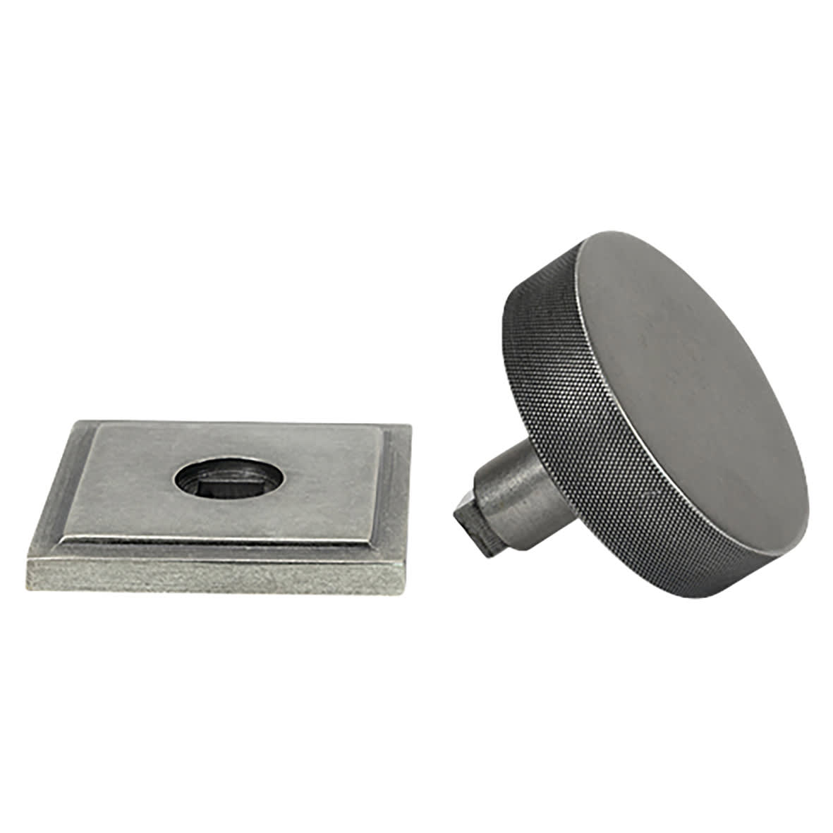 Brompton Pewter Round Knurled Centre Door Knob on Square Rose - 90 x 90mm Rose - view 3