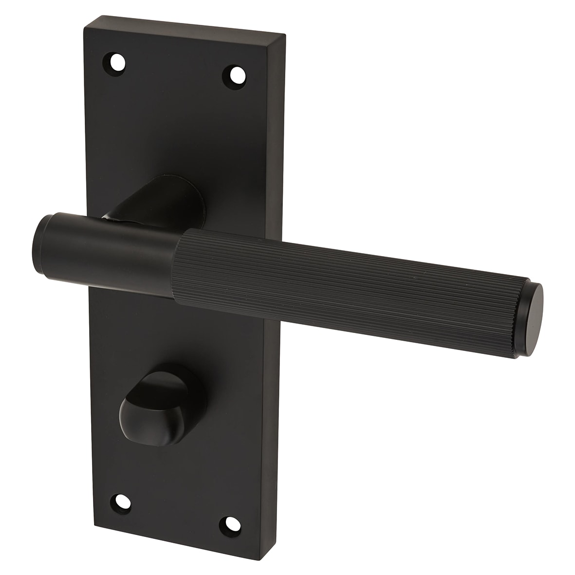 Matt Black Lines Bathroom Lock Door Handles Pack - Nova Range - view 2