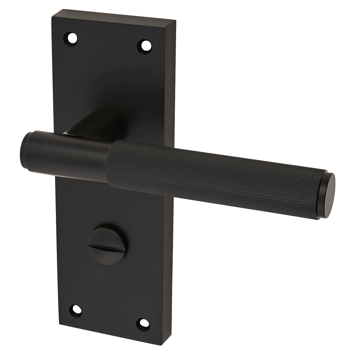 Matt Black Lines Bathroom Lock Door Handles Pack - Nova Range - view 3