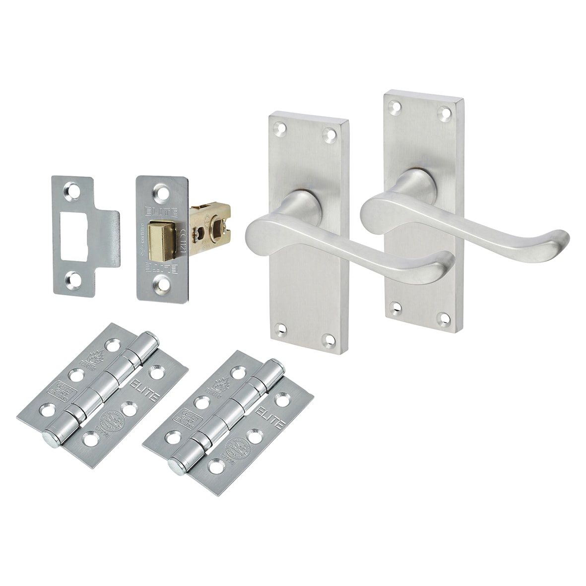 Satin Chrome Victorian Scroll Latch Door Handles Pack - Short Plate - view 2