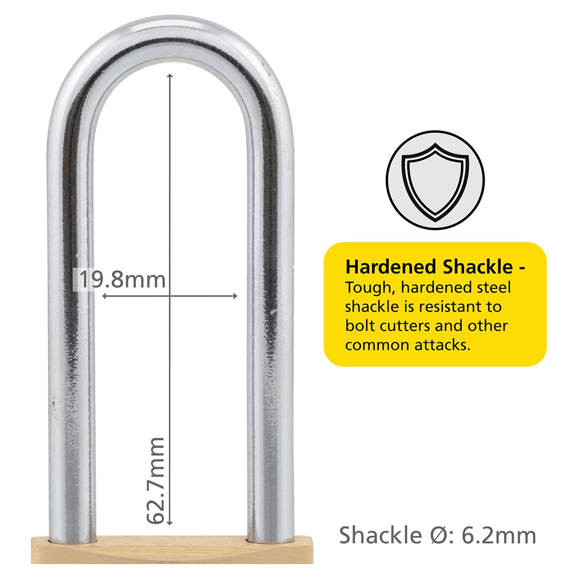 Solid Brass Long Shackle Padlock - 40mm Body - 51 x 23mm Shackle - Keyed to Differ - view 5