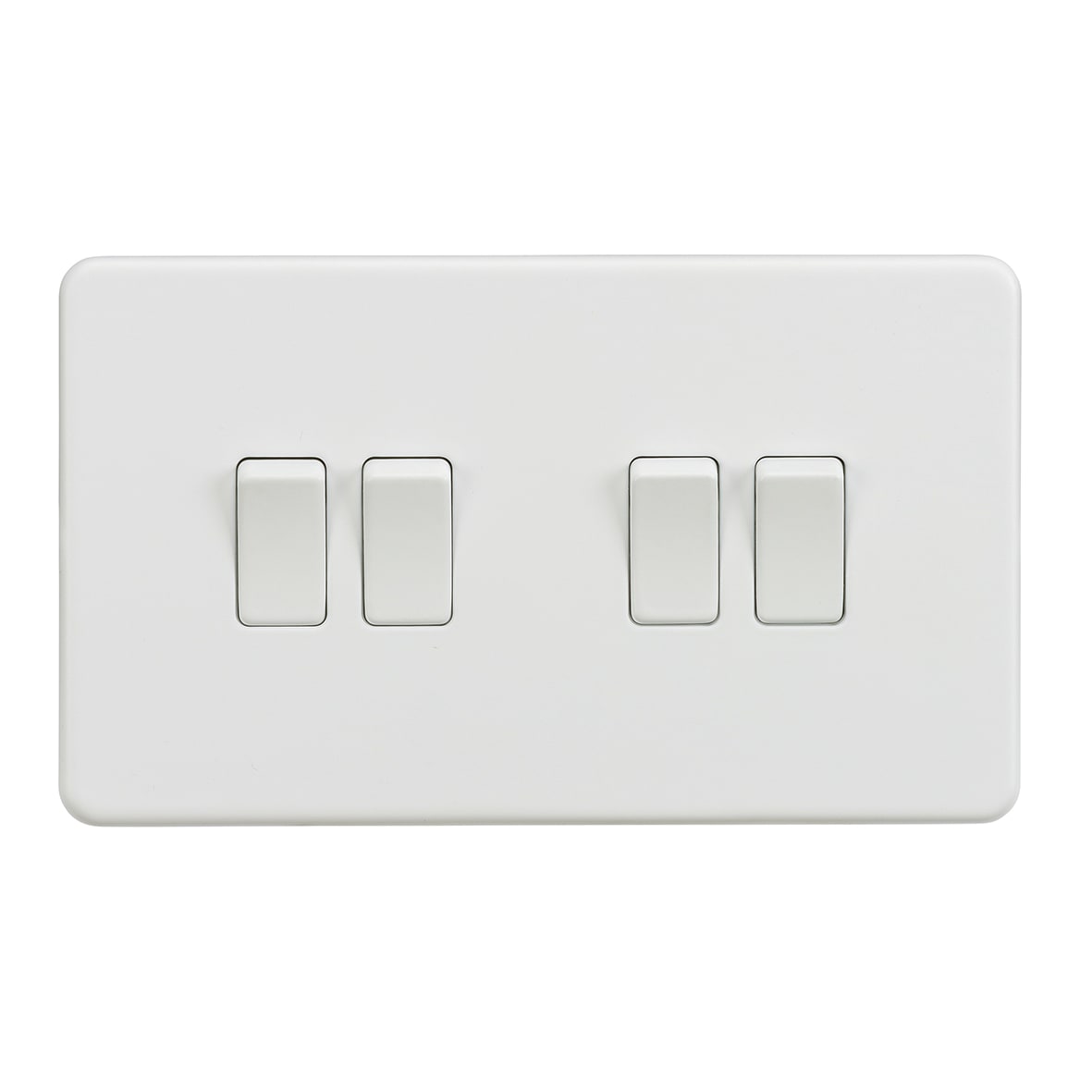 10AX 4 Gang Screwless Flat Plate Light Switch - Matt White - view 3