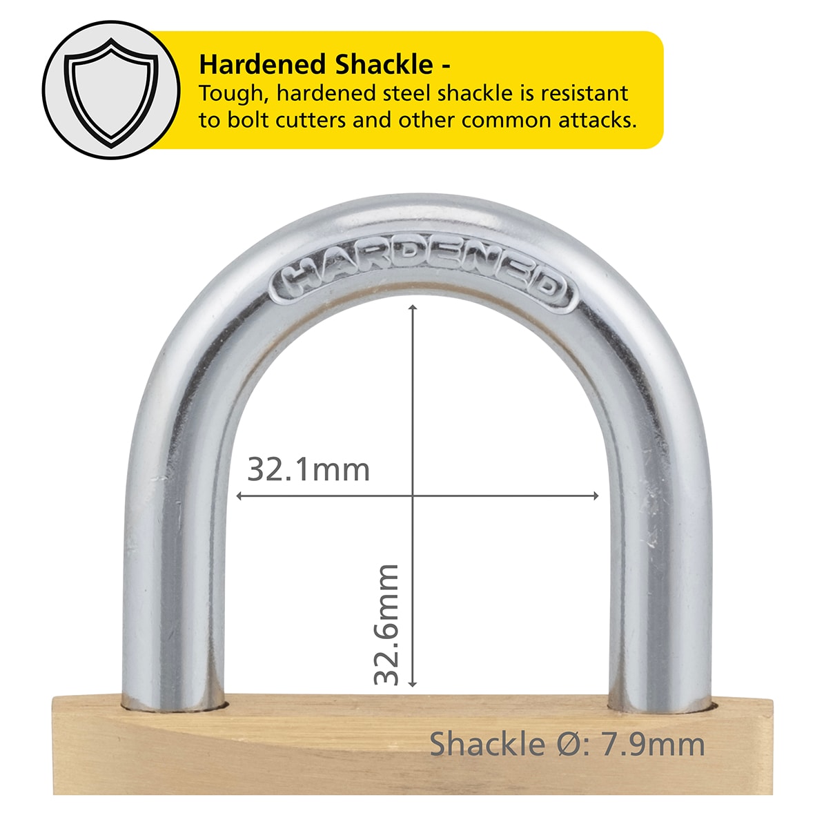 Solid Brass Padlock - 60mm Body - 32 x 31.5mm Shackle - Keyed to Differ - view 5