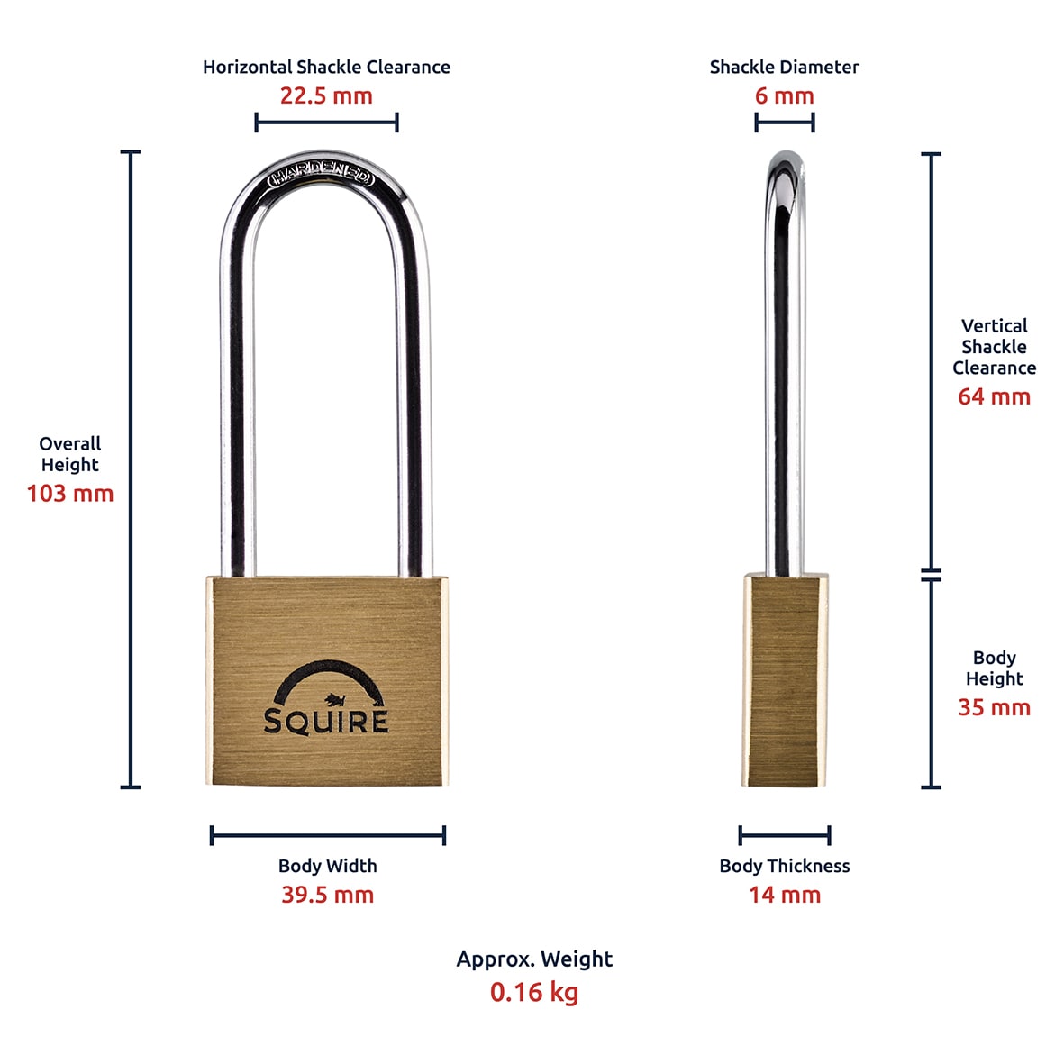 Lion Open Long Shackle Padlock - 40mm Body - 64 x 22.5mm Shackle - Brass - view 5