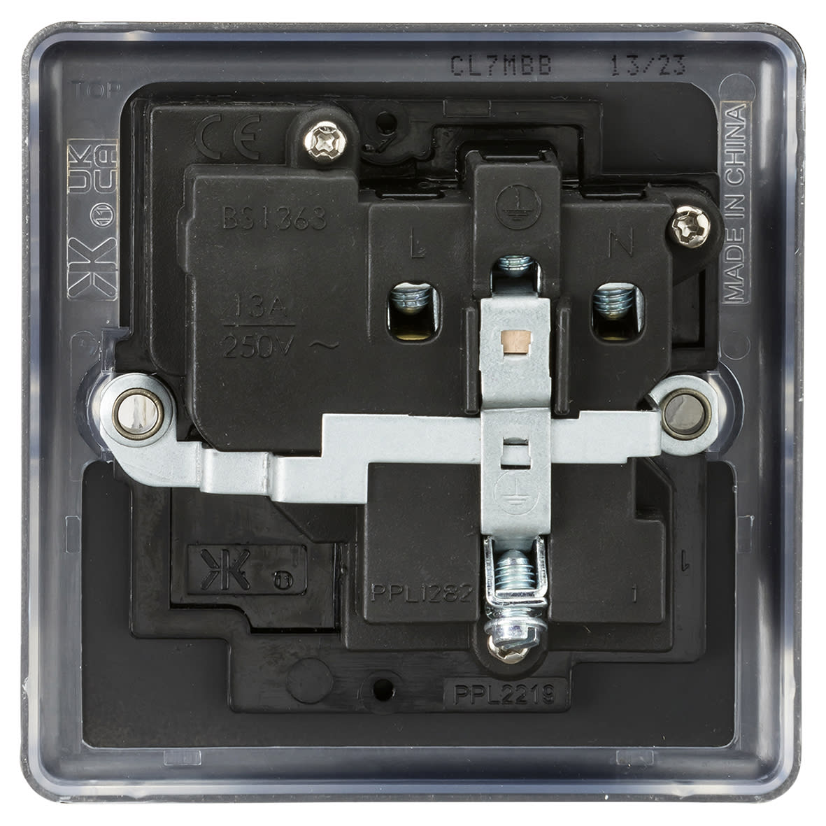 13A 1 Gang Round Edge Double Pole Switched Socket - Matt Black with Black Insert - view 3