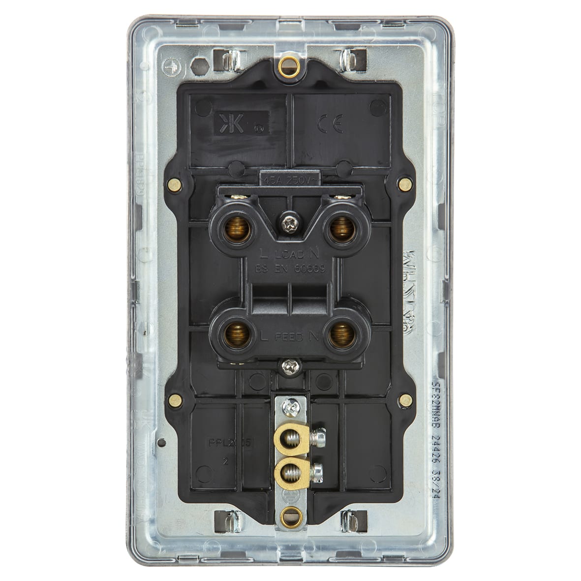 45A 2 Gang Screwless Flat Plate Double Pole Cooker Switch with Neon - Antique Brass - view 3