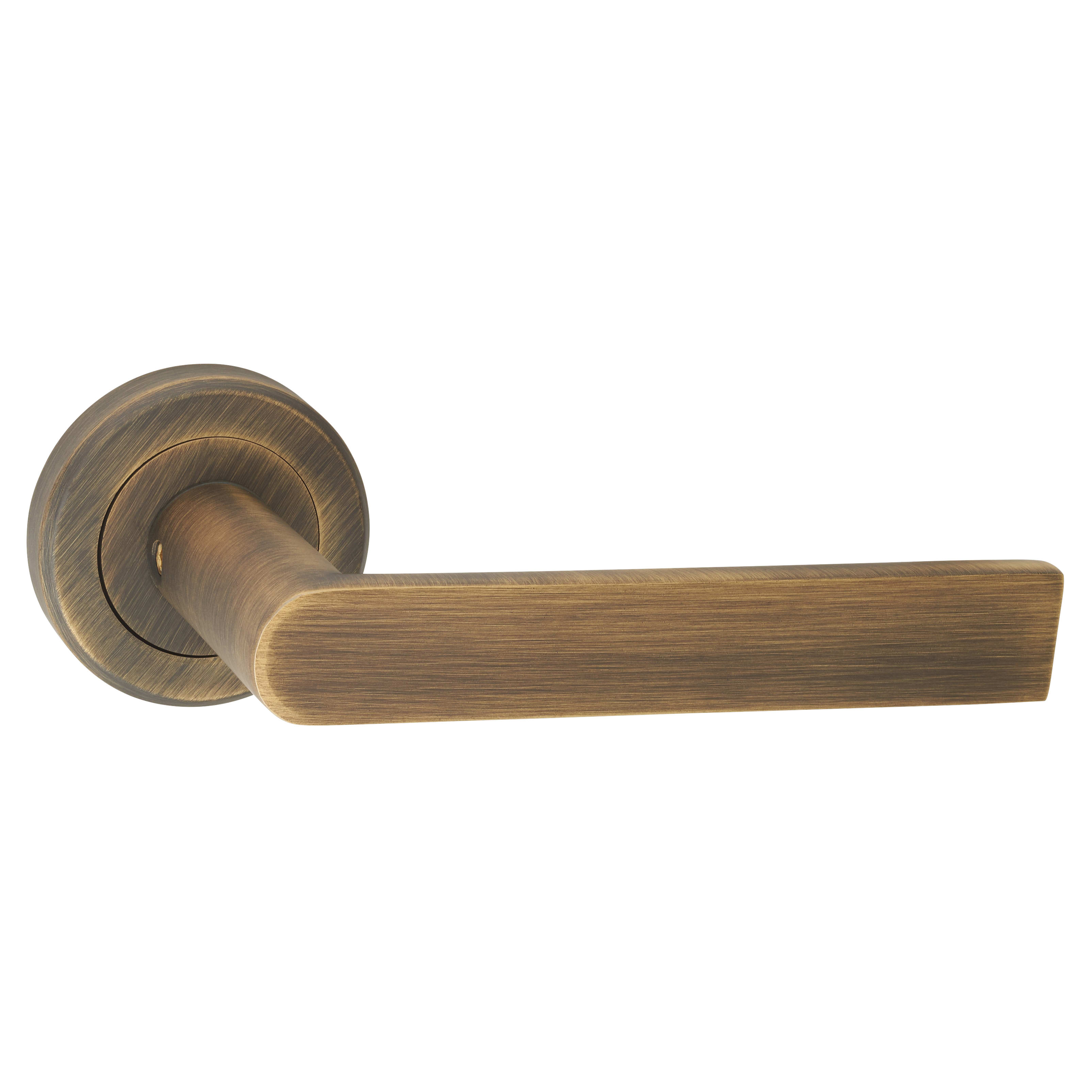 Brass Antique Brass Door Handles on Round Rose - Edge Range - view 2
