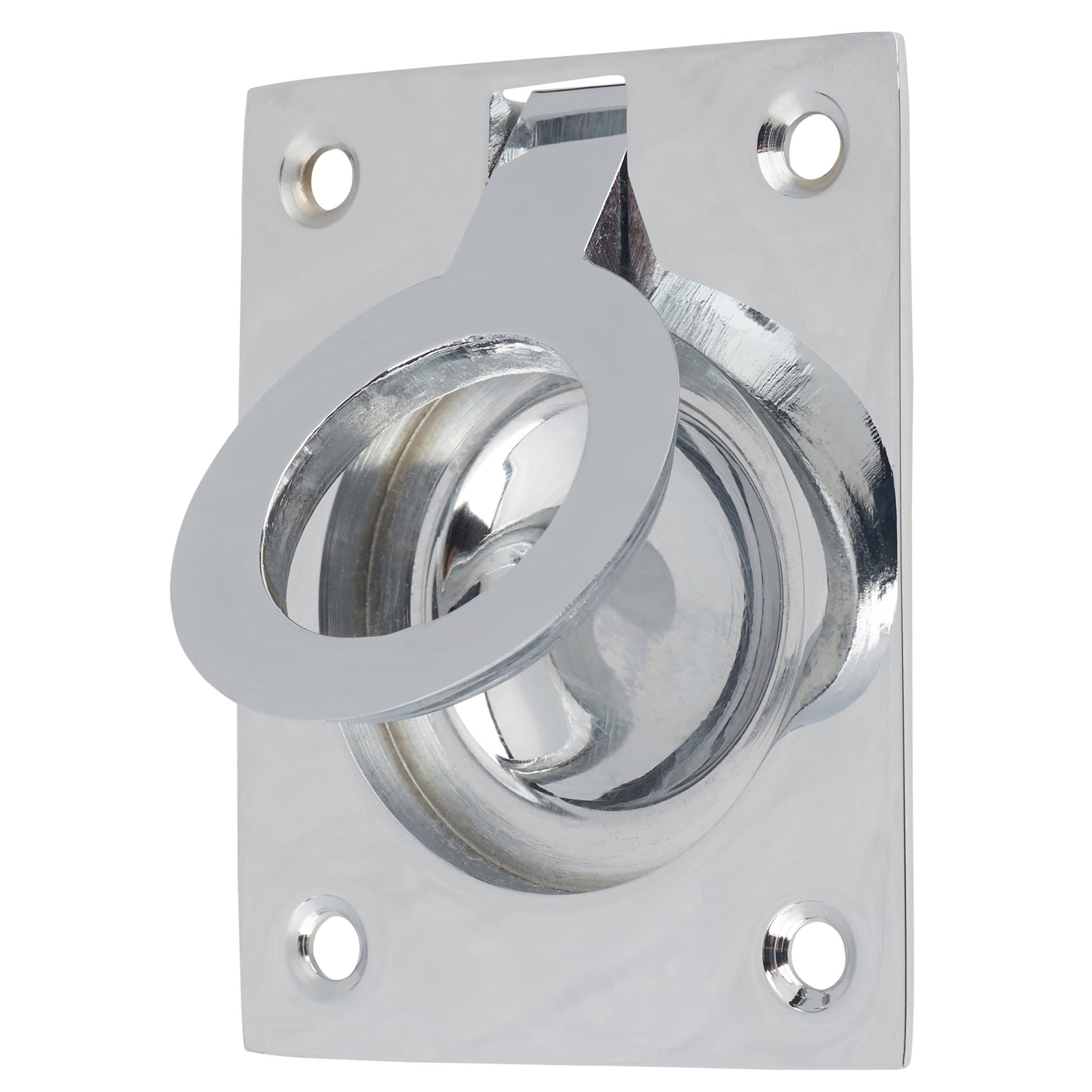 Rectangular Flush Ring Cabinet Pull Handle - 63 x 50mm - Polished Chrome - view 3