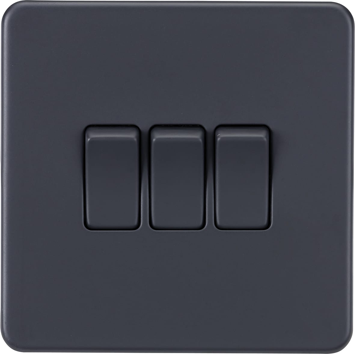 10AX 3 Gang Screwless Flat Plate Light Switch - Anthracite Grey - view 3