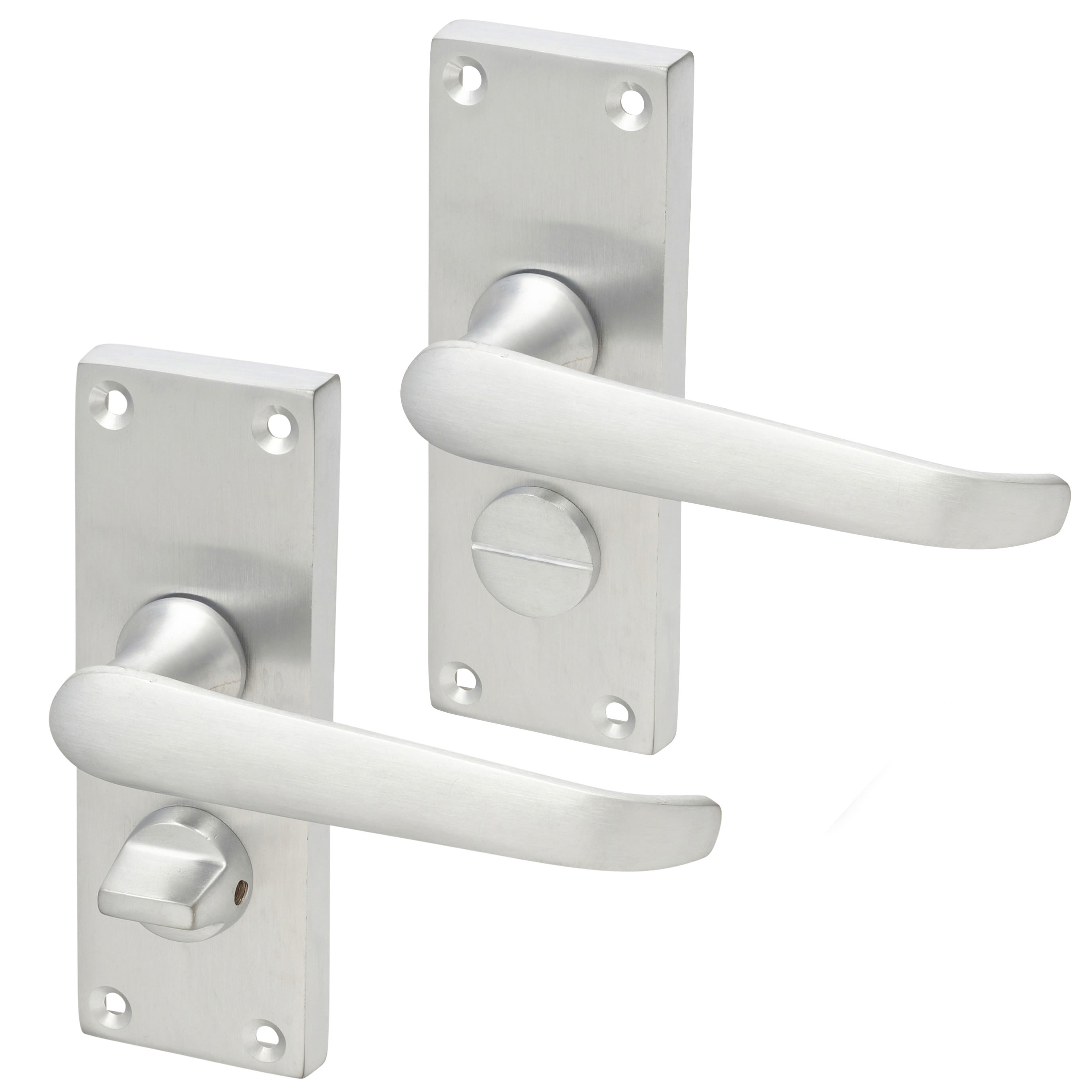 Satin Chrome Victorian Straight Privacy Door Handles - Short Plate - 118 x 42mm - view 2