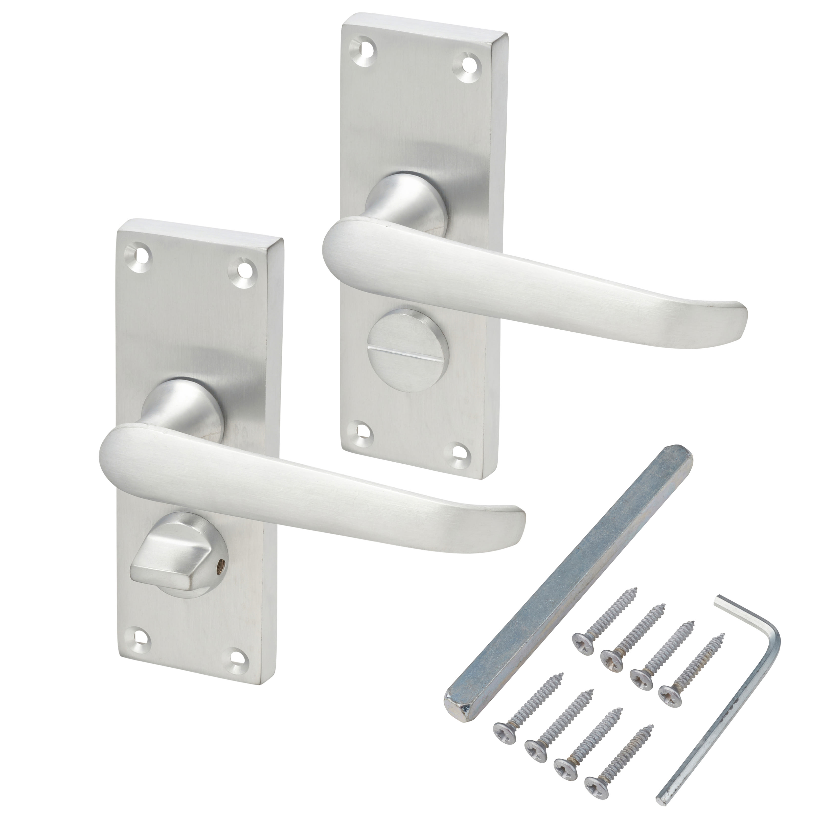 Satin Chrome Victorian Straight Privacy Door Handles - Short Plate - 118 x 42mm - view 3