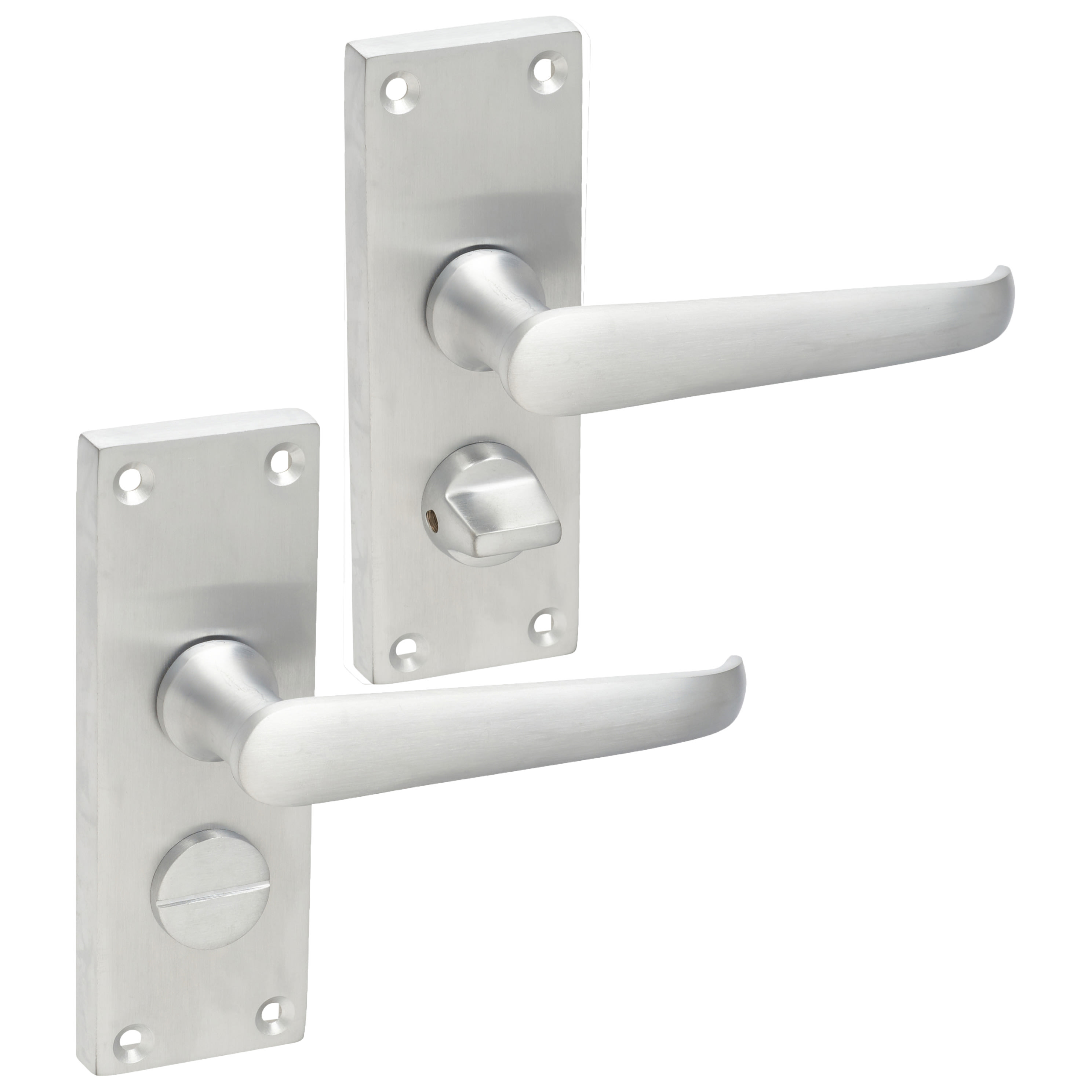 Satin Chrome Victorian Straight Privacy Door Handles - Short Plate - 118 x 42mm - view 4