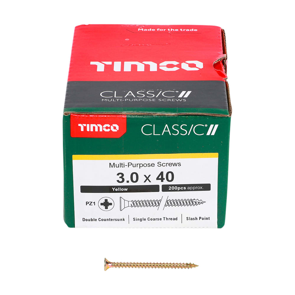 Classic Pozi Countersunk Wood Screws - 3.0 x 40mm - Yellow Zinc - Pack of 200 - view 3