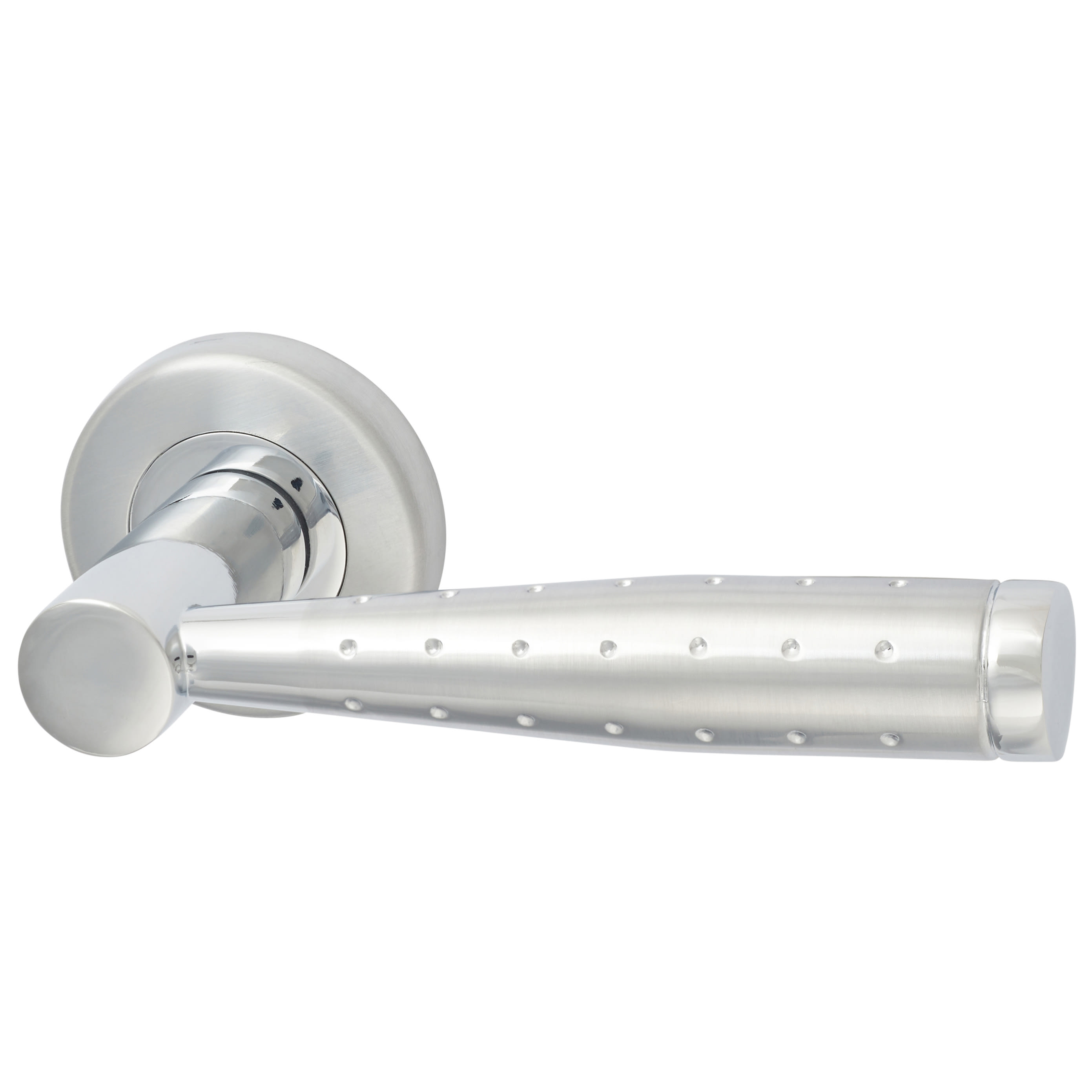 Polished/Satin Chrome Dimple Door Handles on Round Rose - Roda Range - view 2