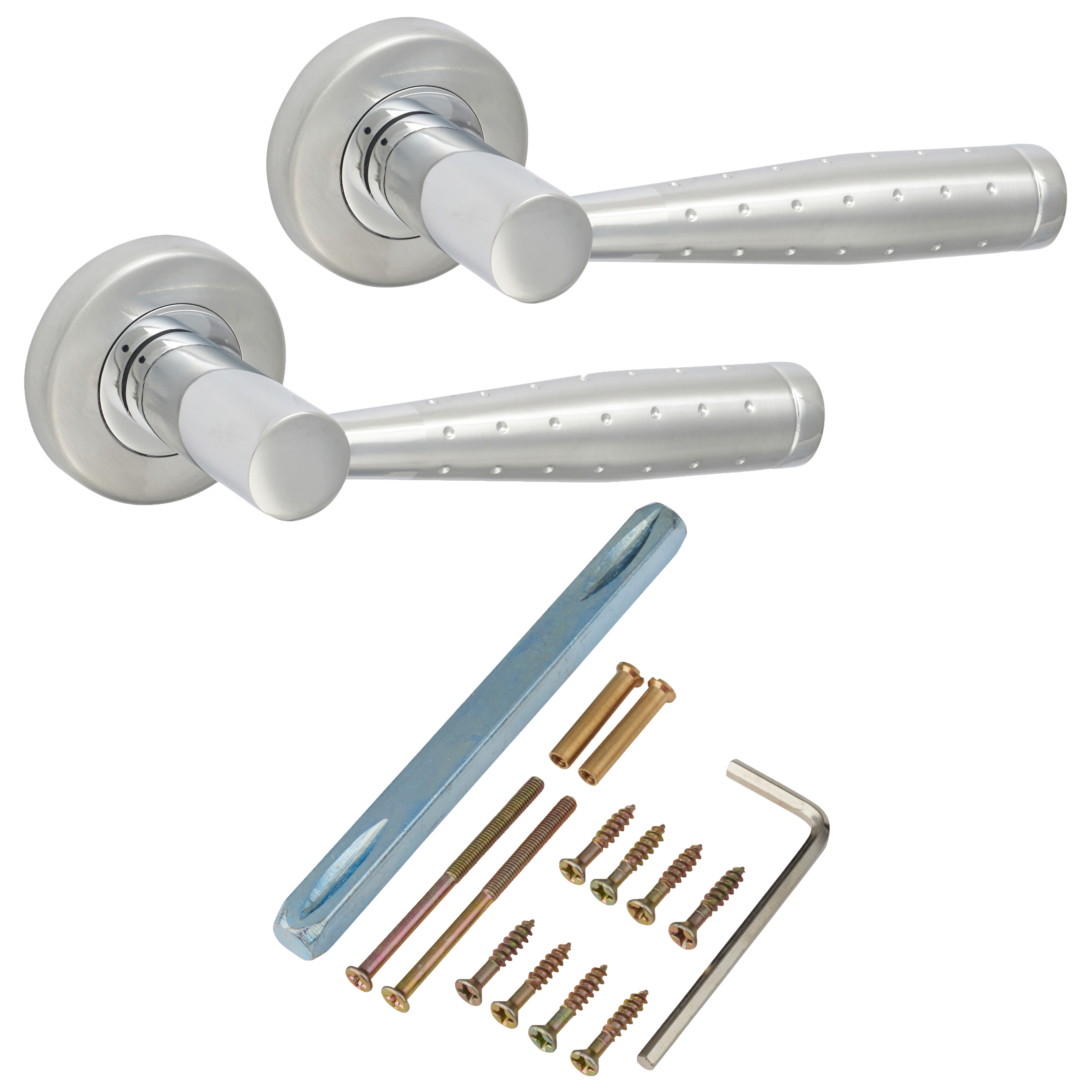 Polished/Satin Chrome Dimple Door Handles on Round Rose - Roda Range - view 3