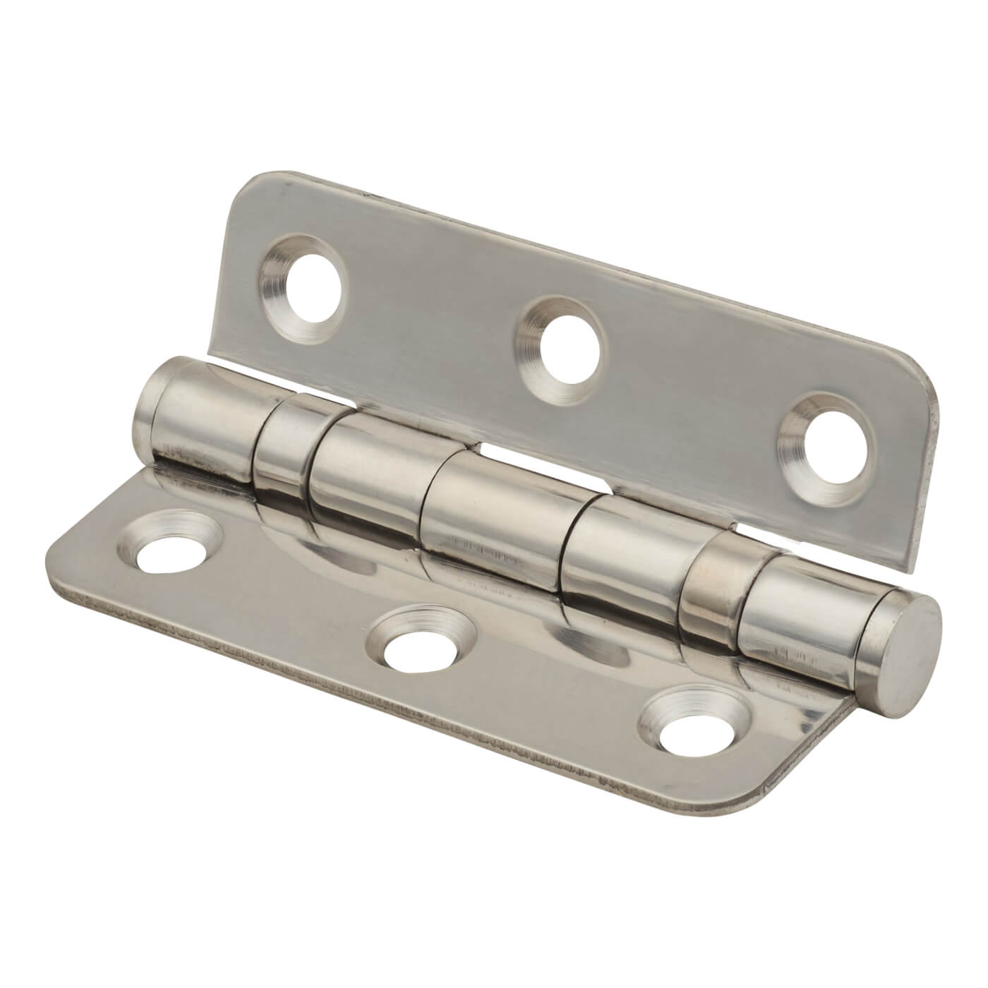 Radius Corner Twin Ball Bearing Butt Door Hinge - 76 x 51 x 2mm - Polished Stainless Steel - Pair - view 3