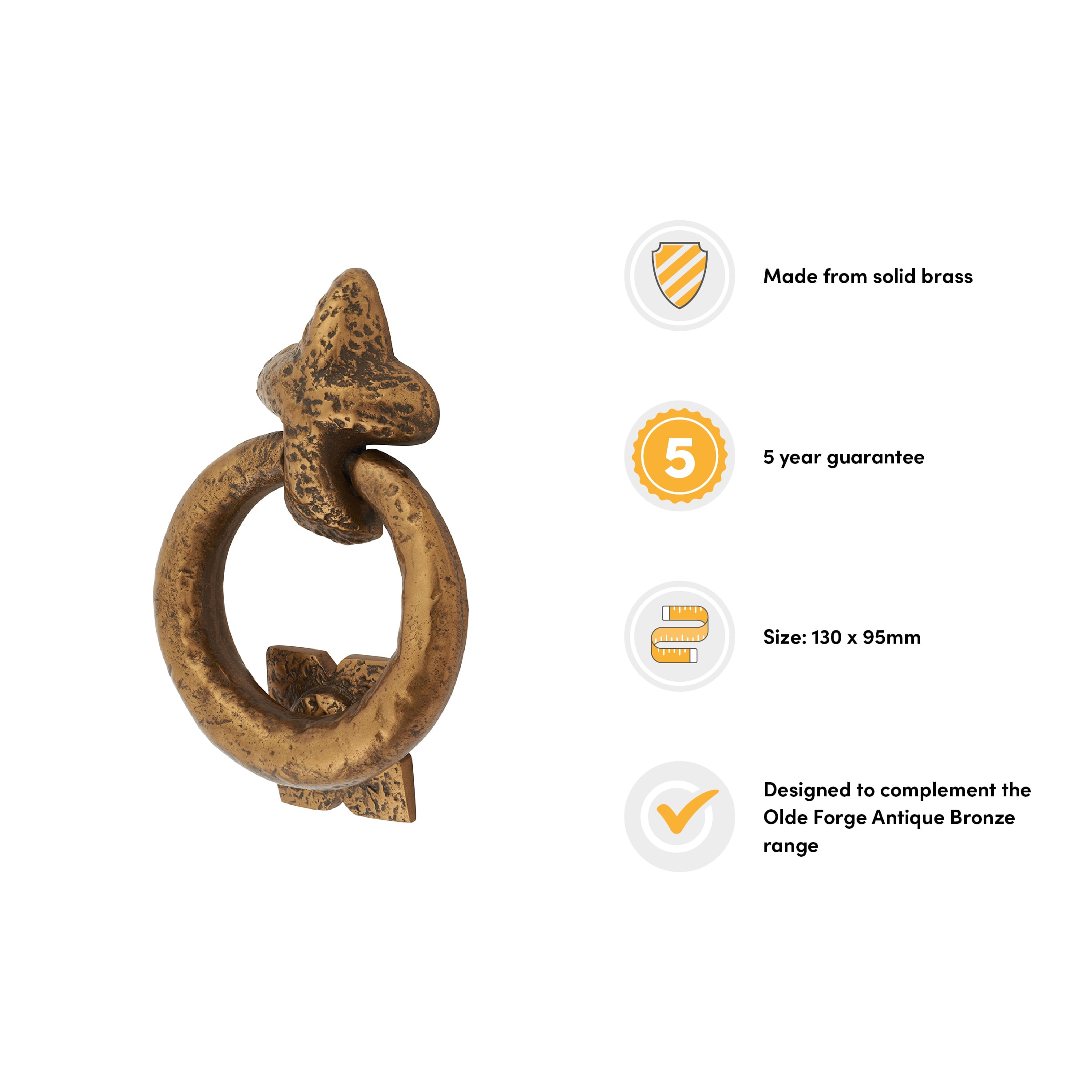 Ring Door Knocker - Antique Bronze - 130 x 95mm - view 3