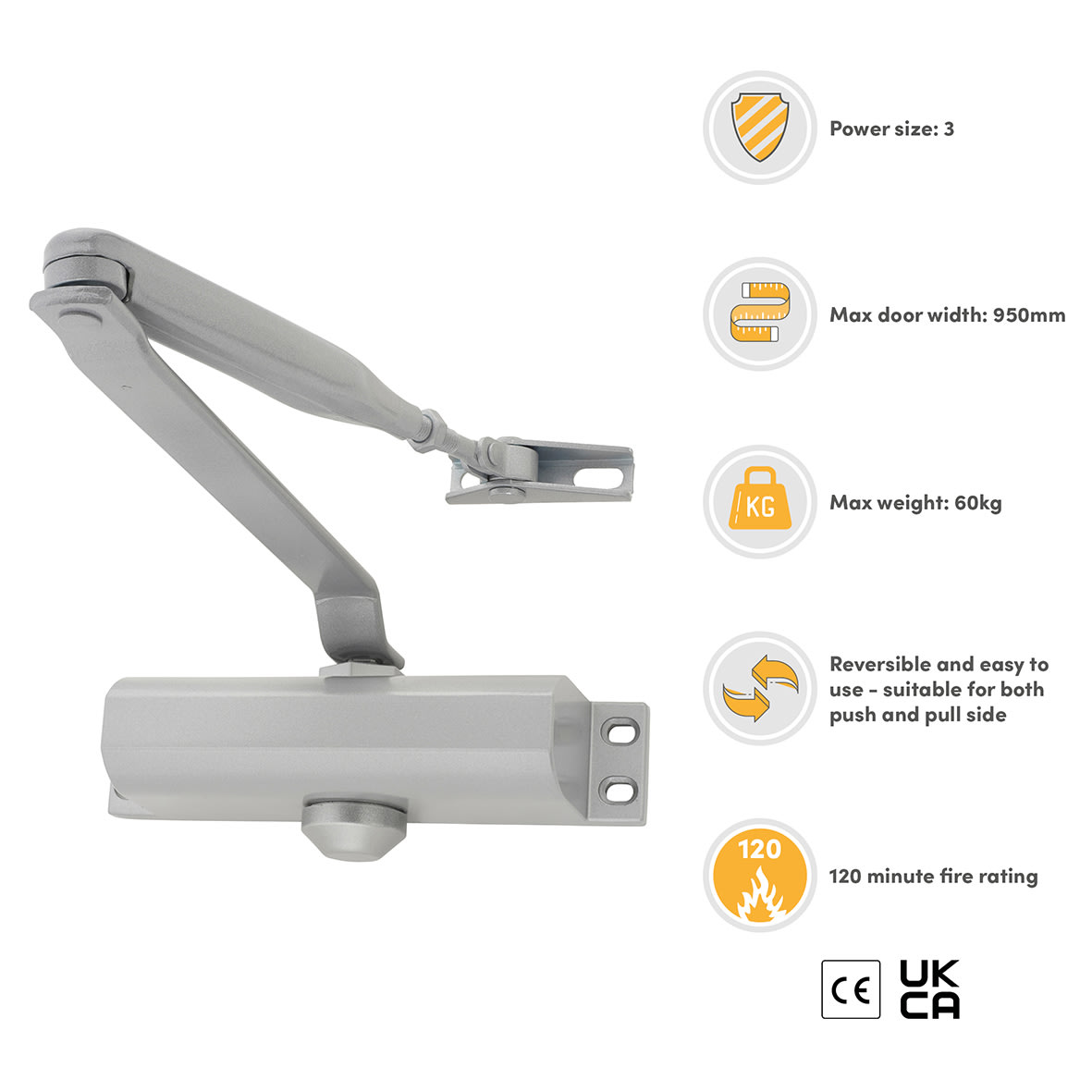 Light Duty Overhead Fire Door Closer - Power Size 3 - Push/Pull Mounting - Silver - view 3