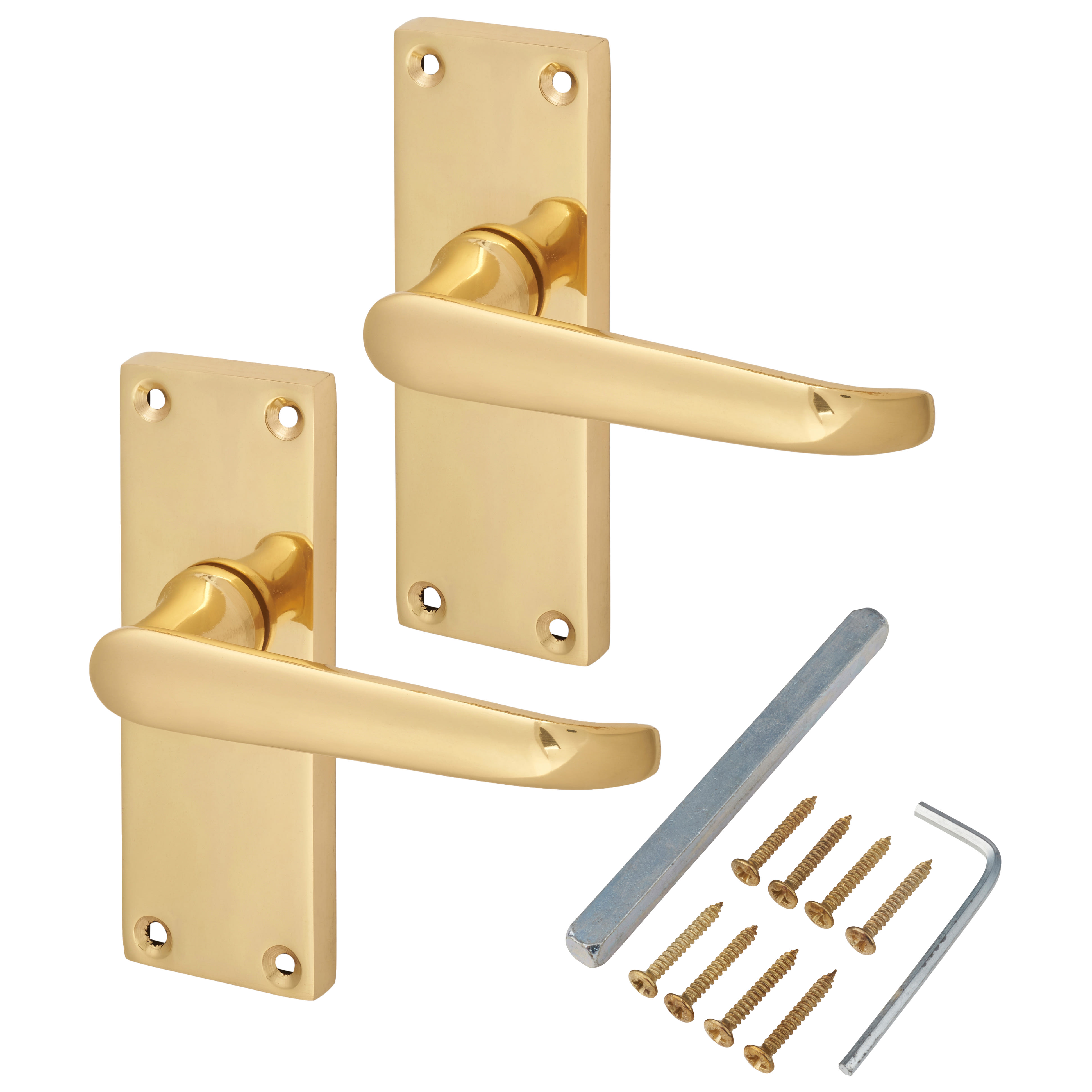 Polished Brass Victorian Straight Latch Door Handles - Short Plate - 118 x 42mm - view 3
