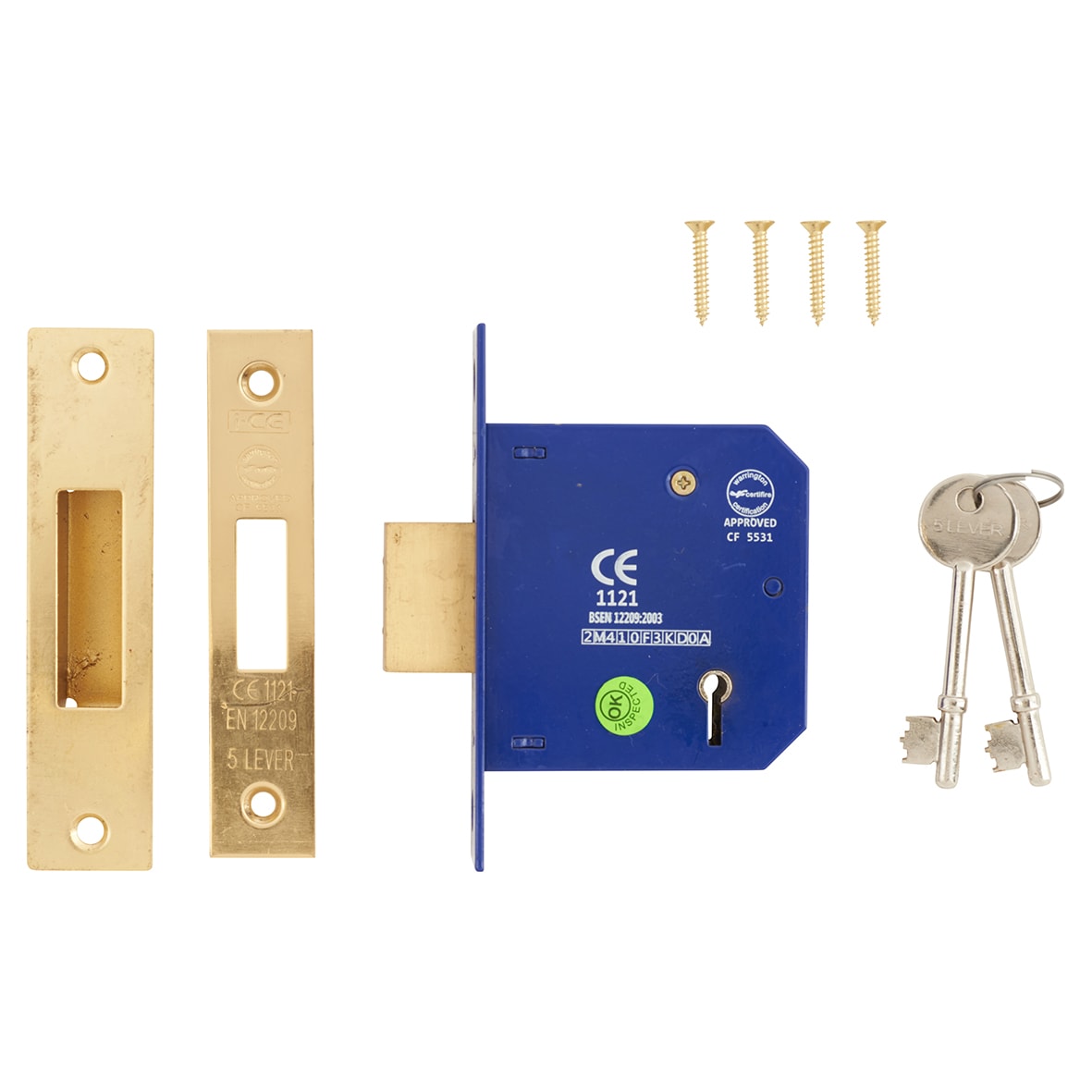 5 Lever Deadlock - 78mm Case - 57mm Backset - Electro Brass - view 2