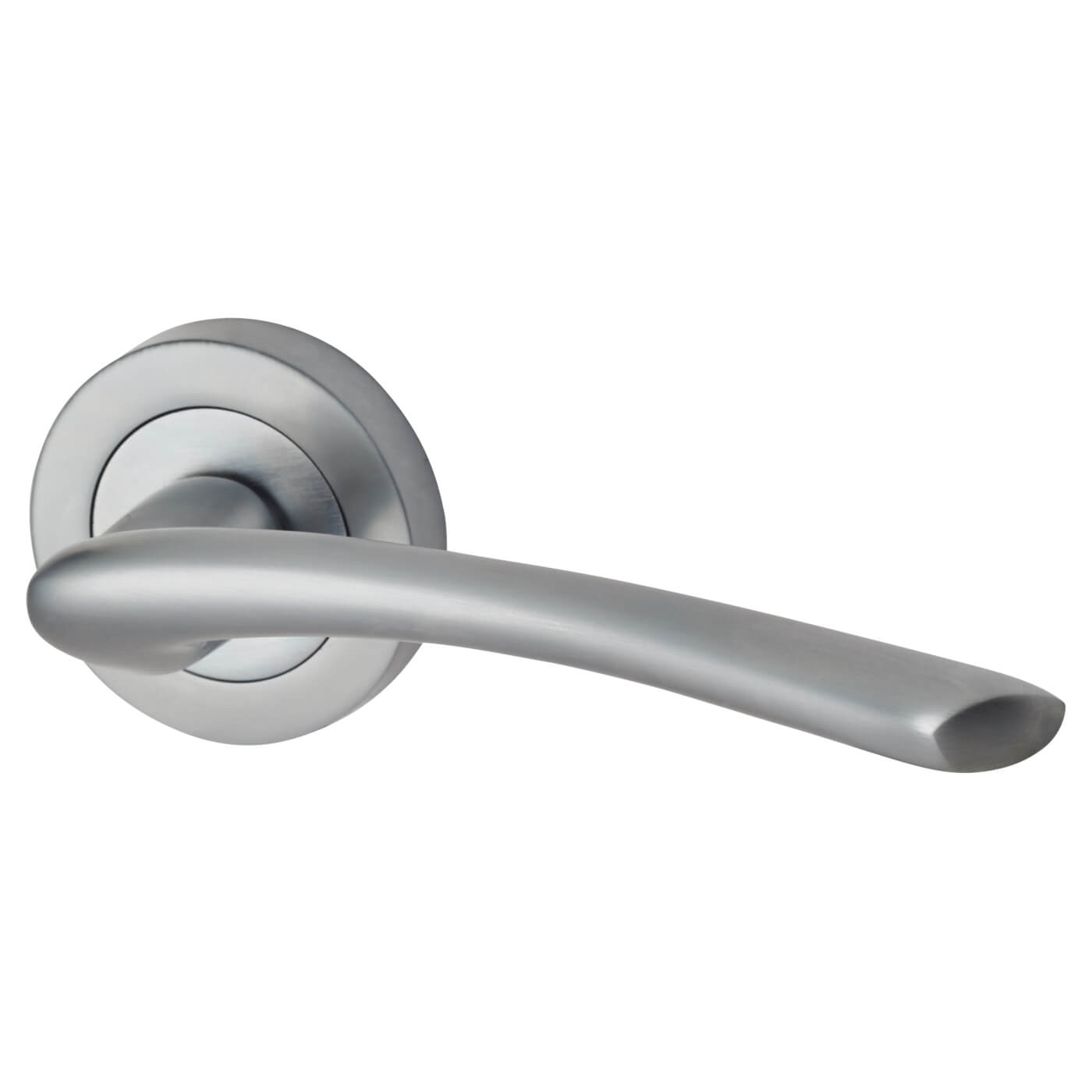 Satin Chrome Latch Door Handles on Rose Pack - Rimini Range - view 3