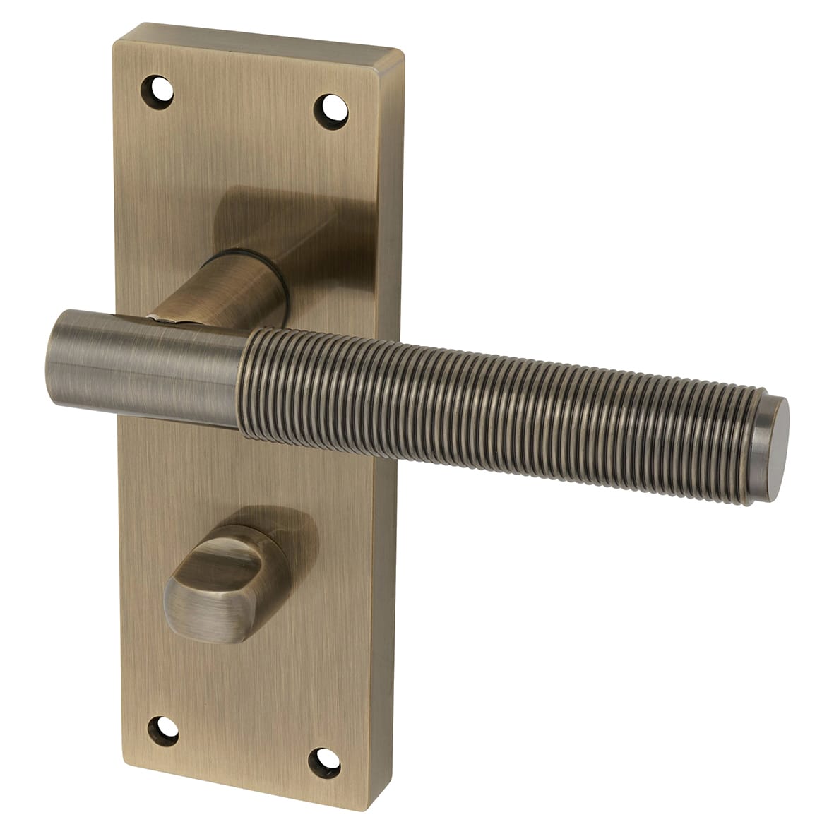 Antique Brass Reeded Bathroom Lock Door Handles Pack - Lily Range - view 2
