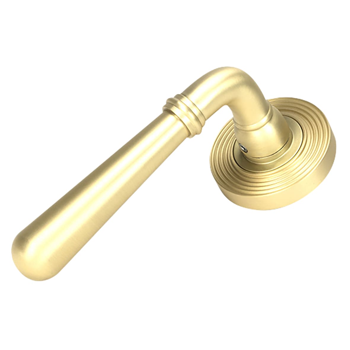 Satin Brass Door Handles on Round Beehive Rose - Newbury Range - view 2
