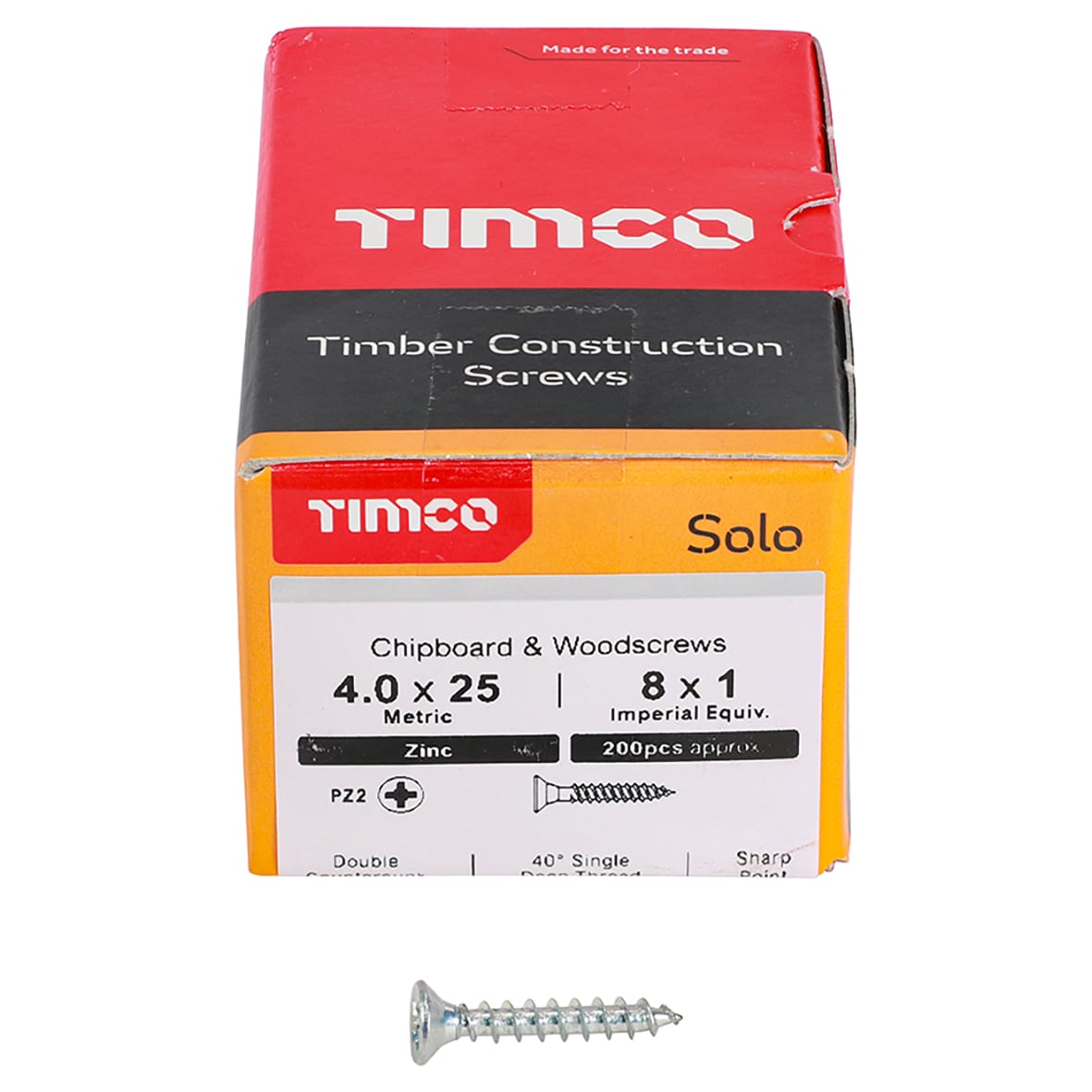 Solo Chippy Pozi Countersunk Wood Screws - 4.0 x 25mm - Zinc Plated - Pack of 200 - view 2
