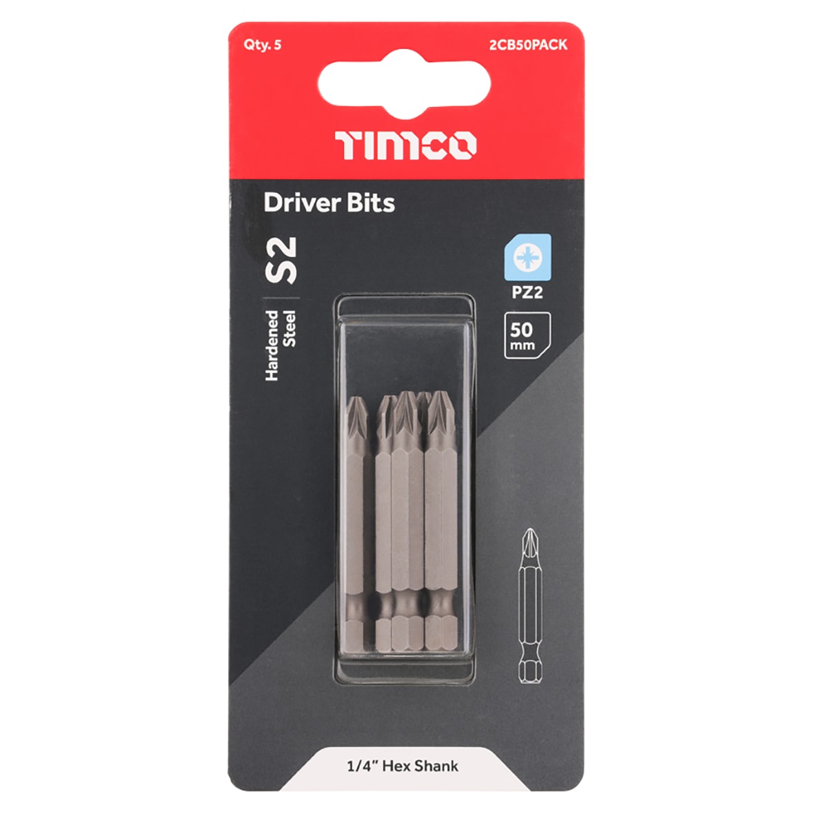 Steel Driver Bits - Pozi - - 50mm Length - Pack of 5 - view 3