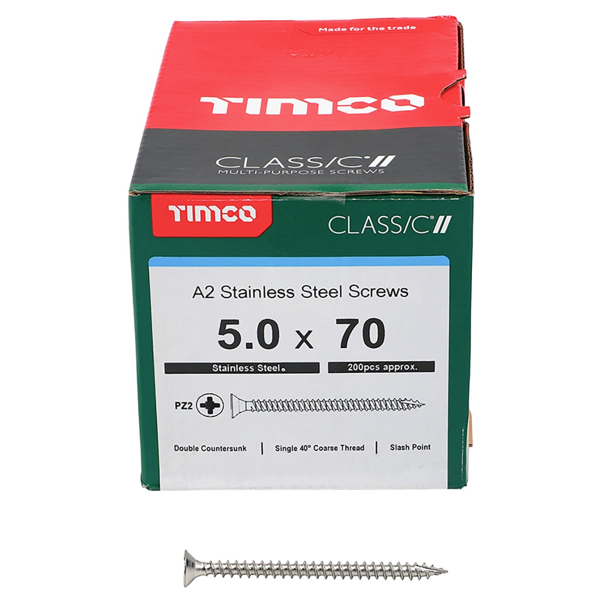 Classic Pozi Countersunk Wood Screws - 5.0 x 70mm - A2 Stainless Steel - Pack of 200 - view 2