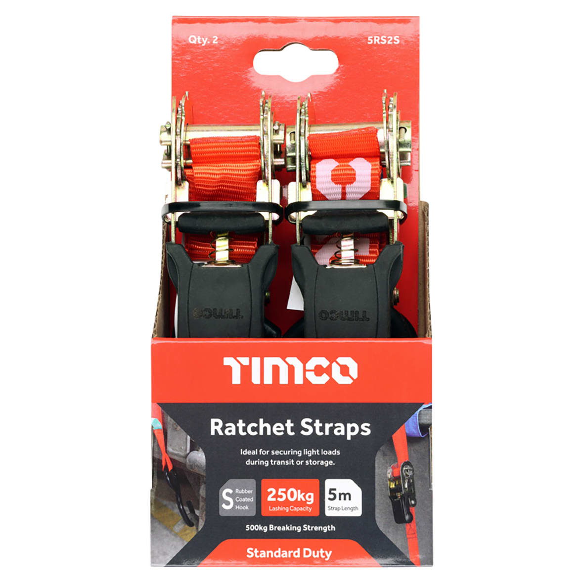 S Hook Ratchet Straps - Standard Duty - 5m x 25mm - Pack of 2 - view 2