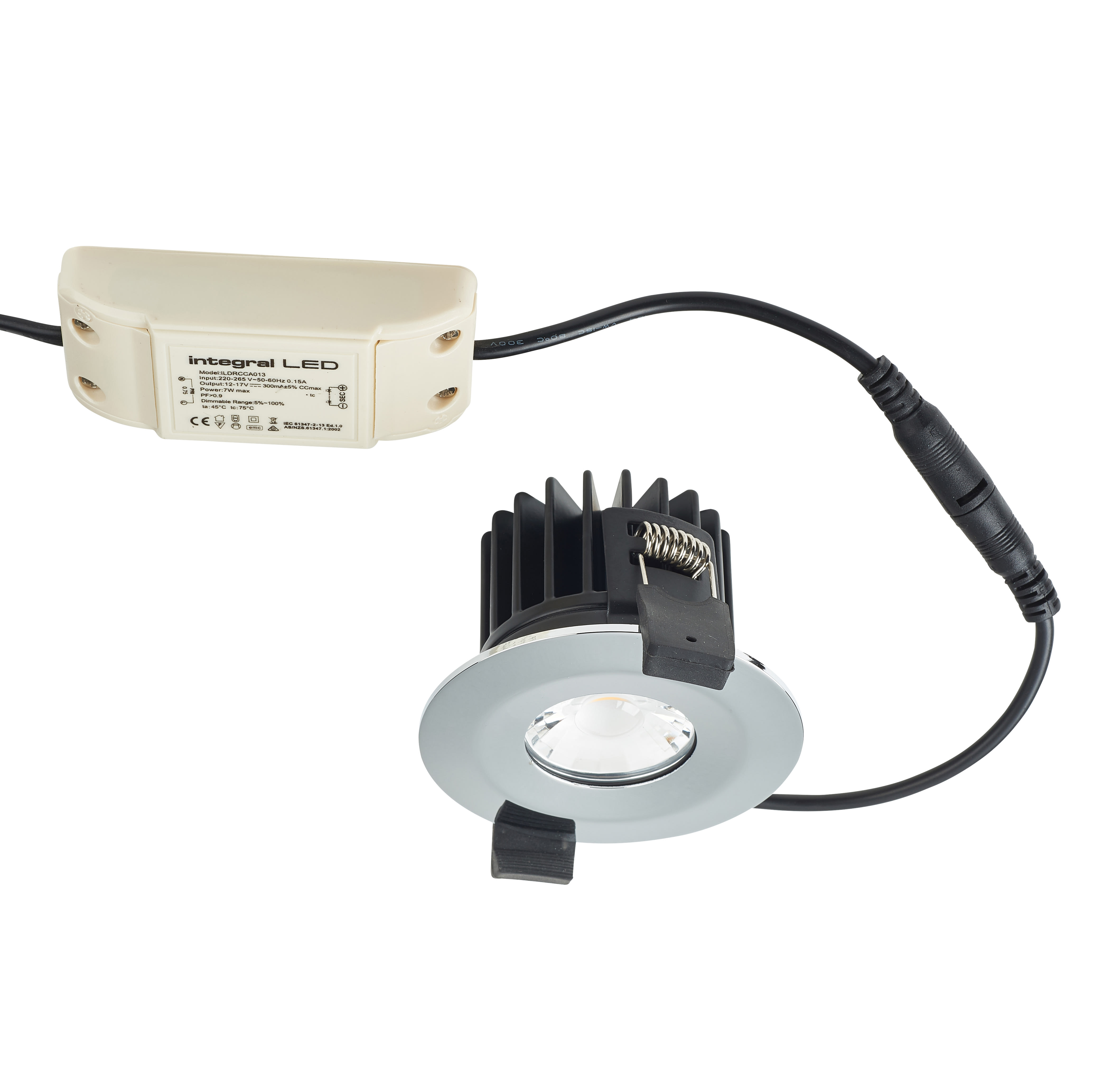 LED Low Profile 6W Fire Rated LED Dimmable Fixed Downlight - 3000K - Polished Chrome - view 2