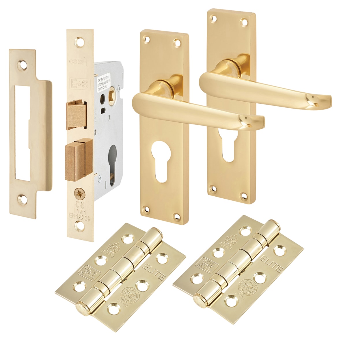 Polished Brass Victorian Straight Euro Lock Door Handles Pack - view 2