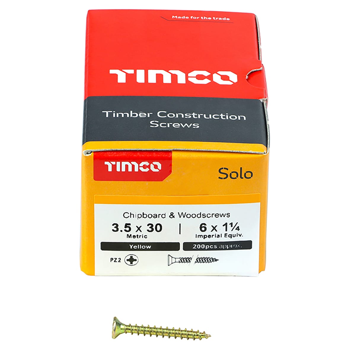 Solo Chippy Pozi Countersunk Wood Screws - 3.5 x 30mm - Yellow Zinc - Pack of 200 - view 2