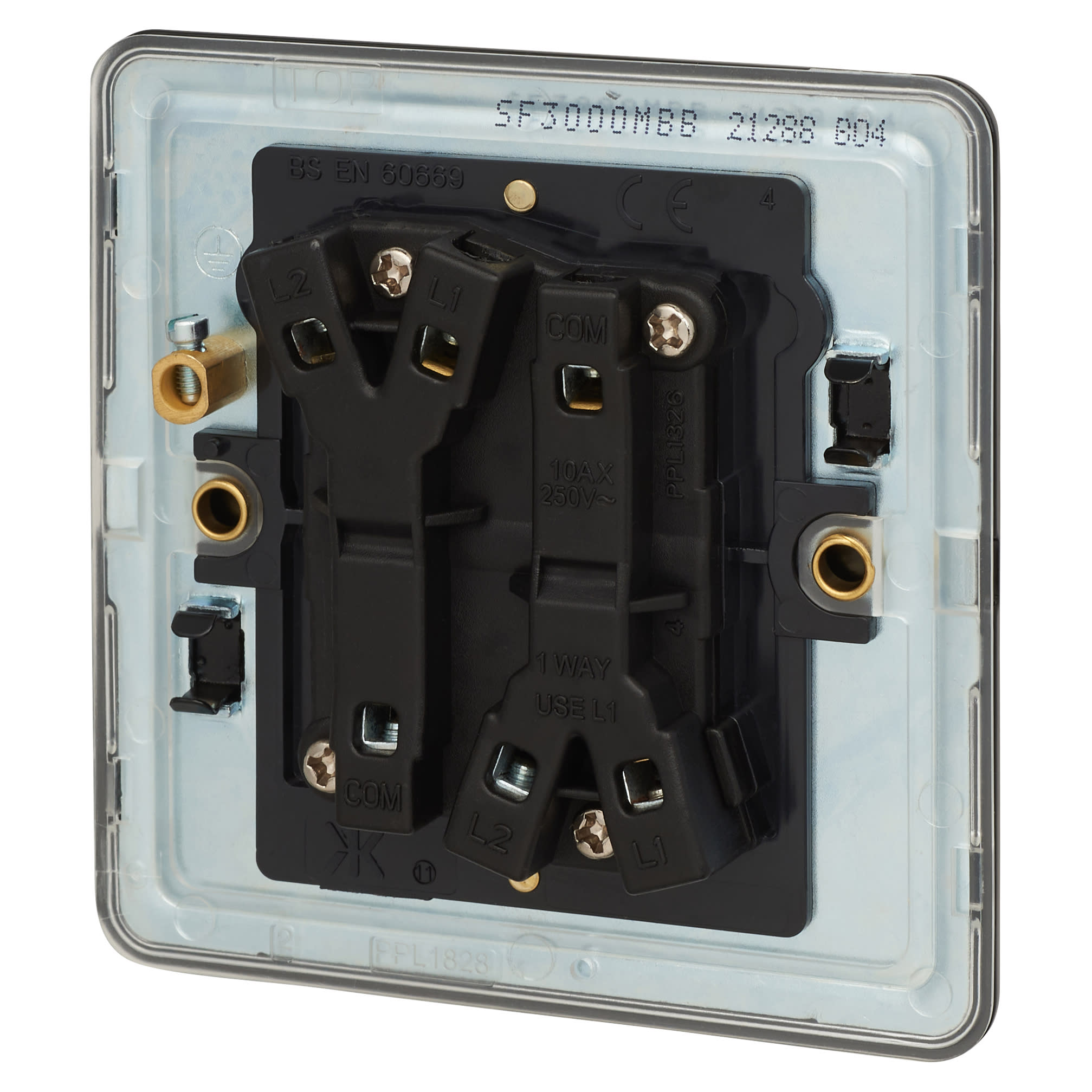 10AX 2 Gang 2 Way Screwless Flat Plate Light Switch - Matt Black with Black Rocker - view 3