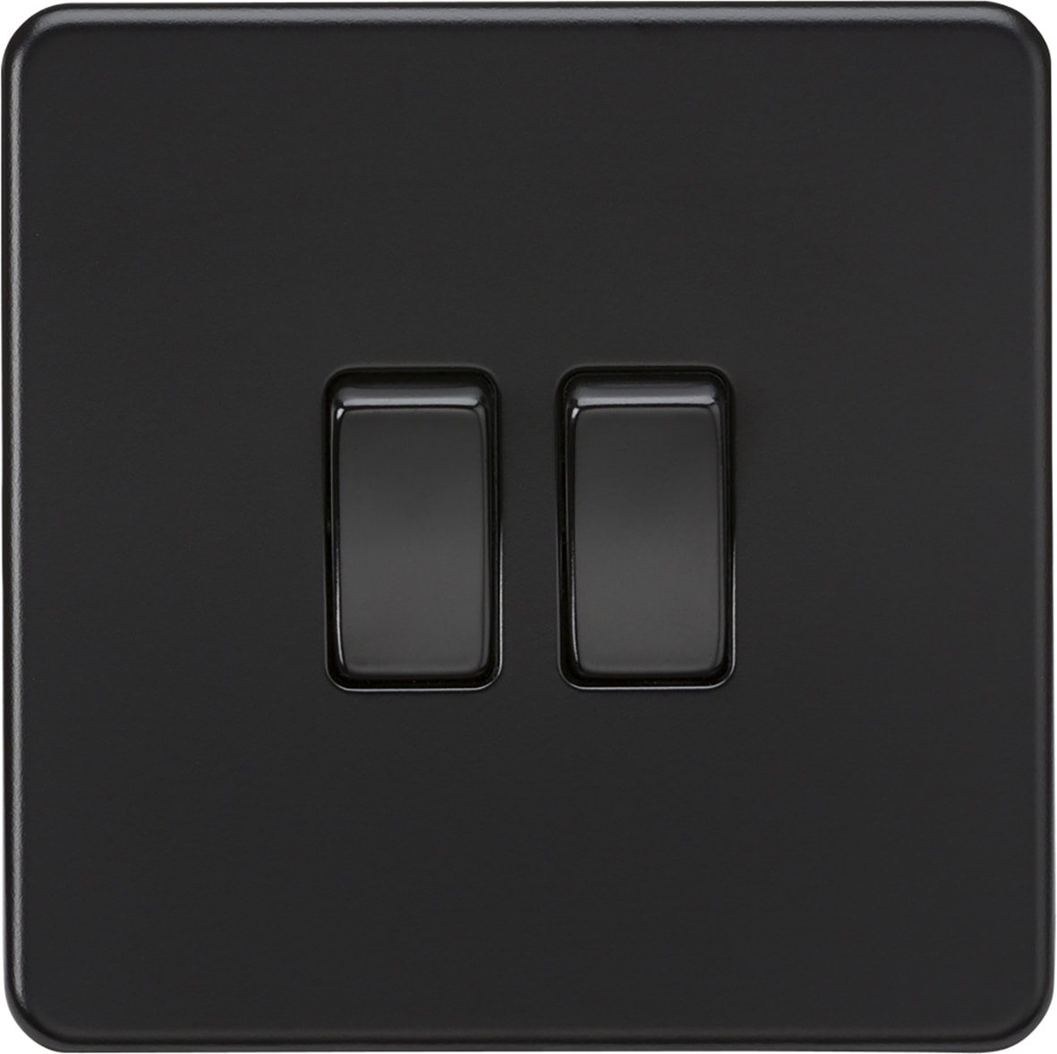 10AX 2 Gang 2 Way Screwless Flat Plate Light Switch - Matt Black with Black Rocker - view 4